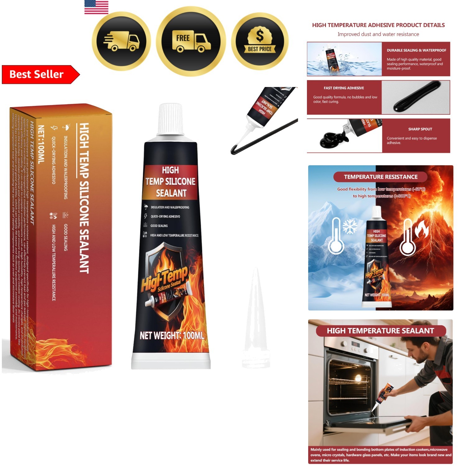 High Temp Oven Glue Ceramic Glass Metal Waterproof Fast Dry 100ml