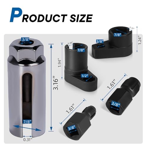 O2 Oxygen Sensor Socket Thread Chaser Set, Automotive O2 1/2*3/8*7/8 5pcs