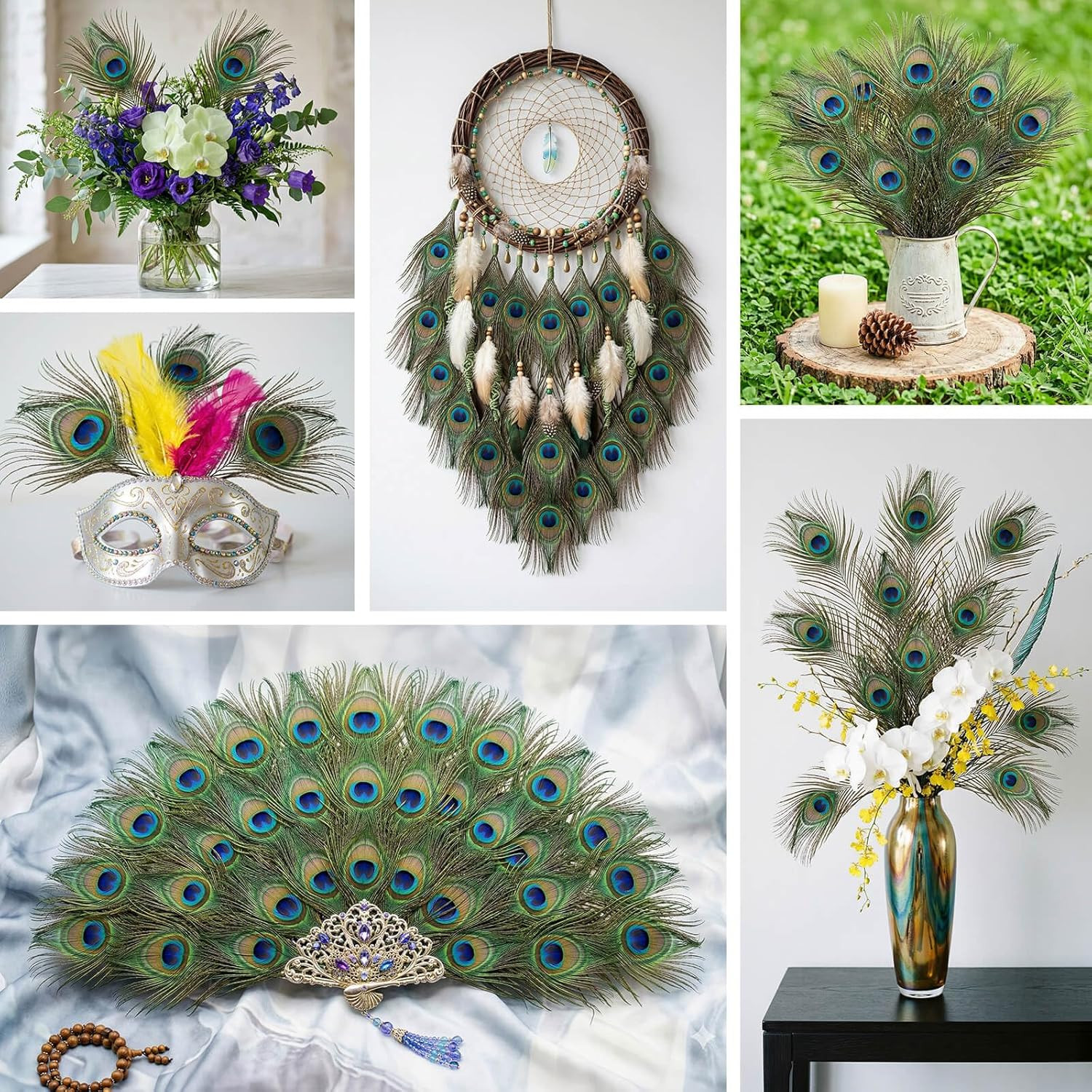 200 Pcs Peacock Feathers in Bulk 10-12 Inch Bulk for DIY Craft, Craft