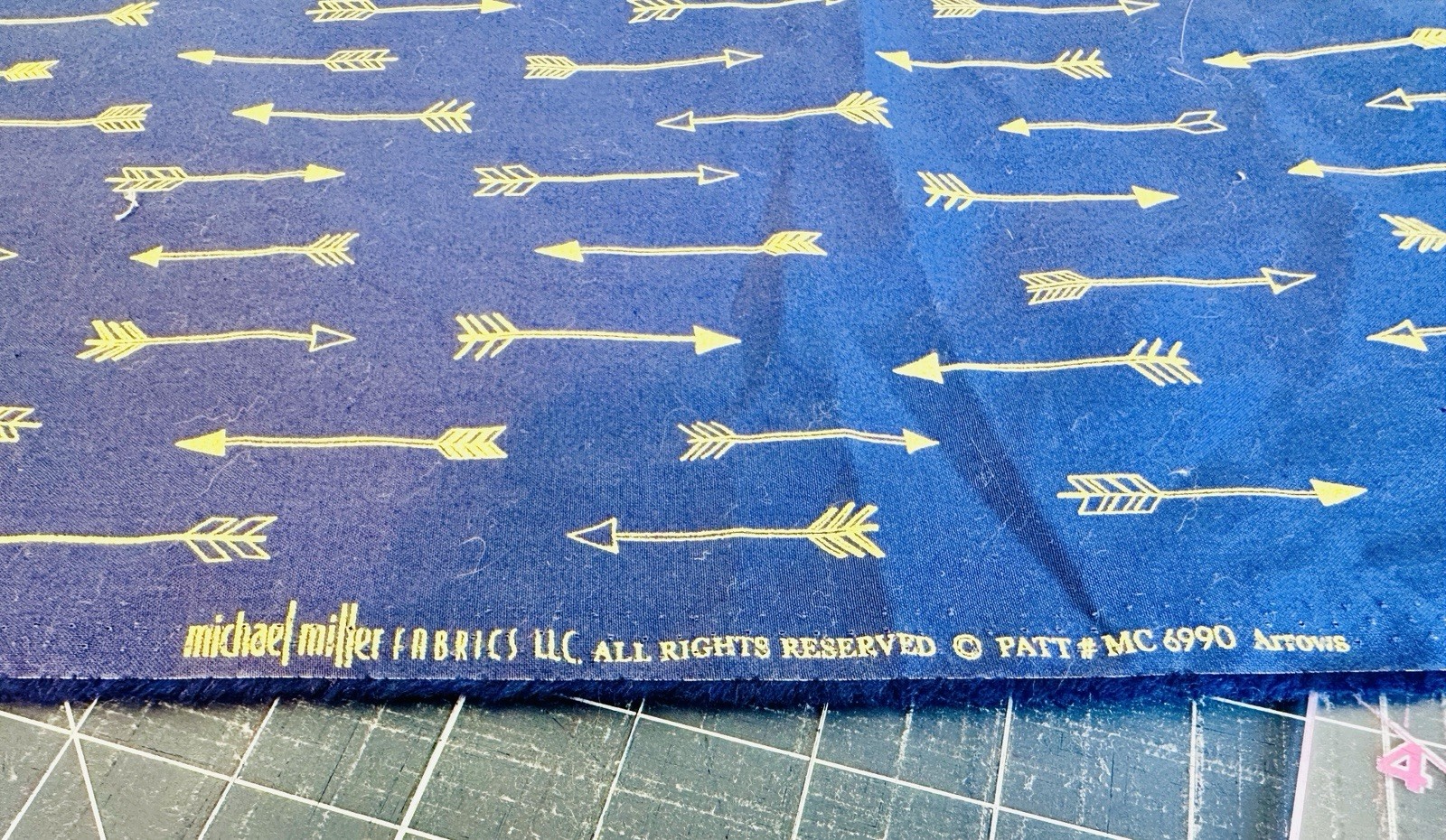Michael Miller Fabrics Navy Arrow Gold Metallic Quilting – 3/4 Yard Remnant