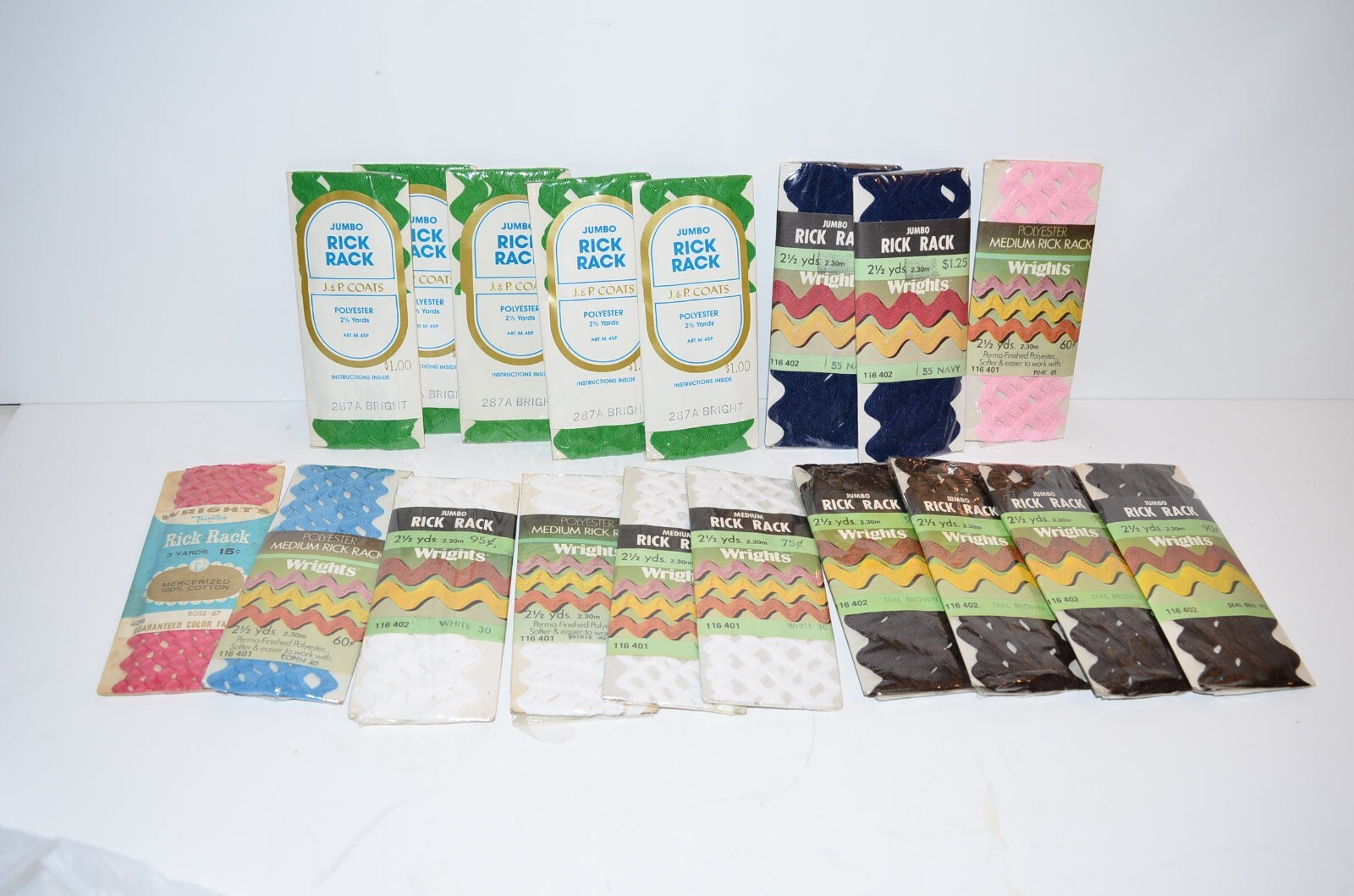 Lot of 18 Vtg Rick Rack Trim Packages Unopened Sewing notions Medium Jumbo