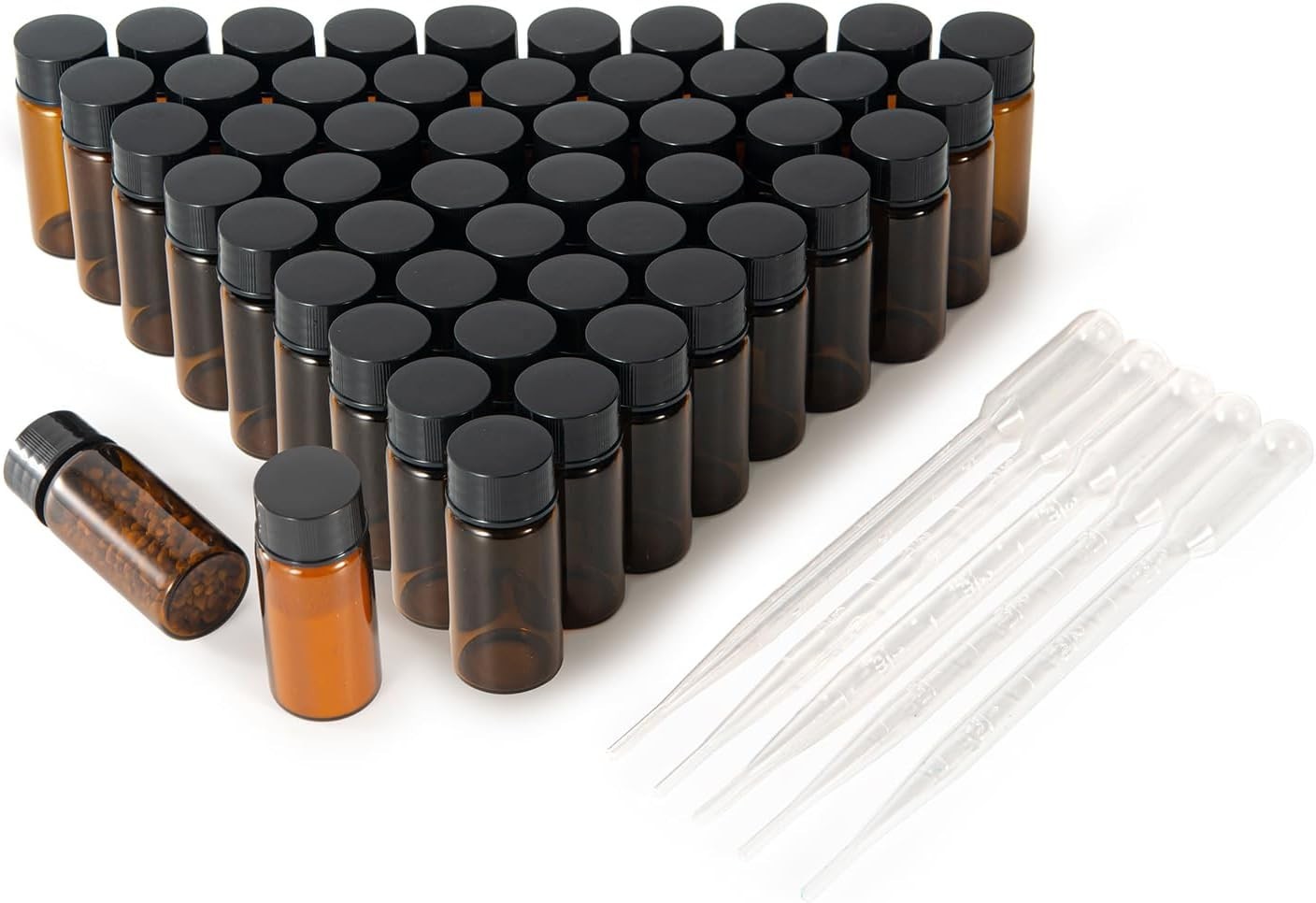 50pcs 10ml Amber Glass Vials with Screw Caps for Travel & Essential Oils