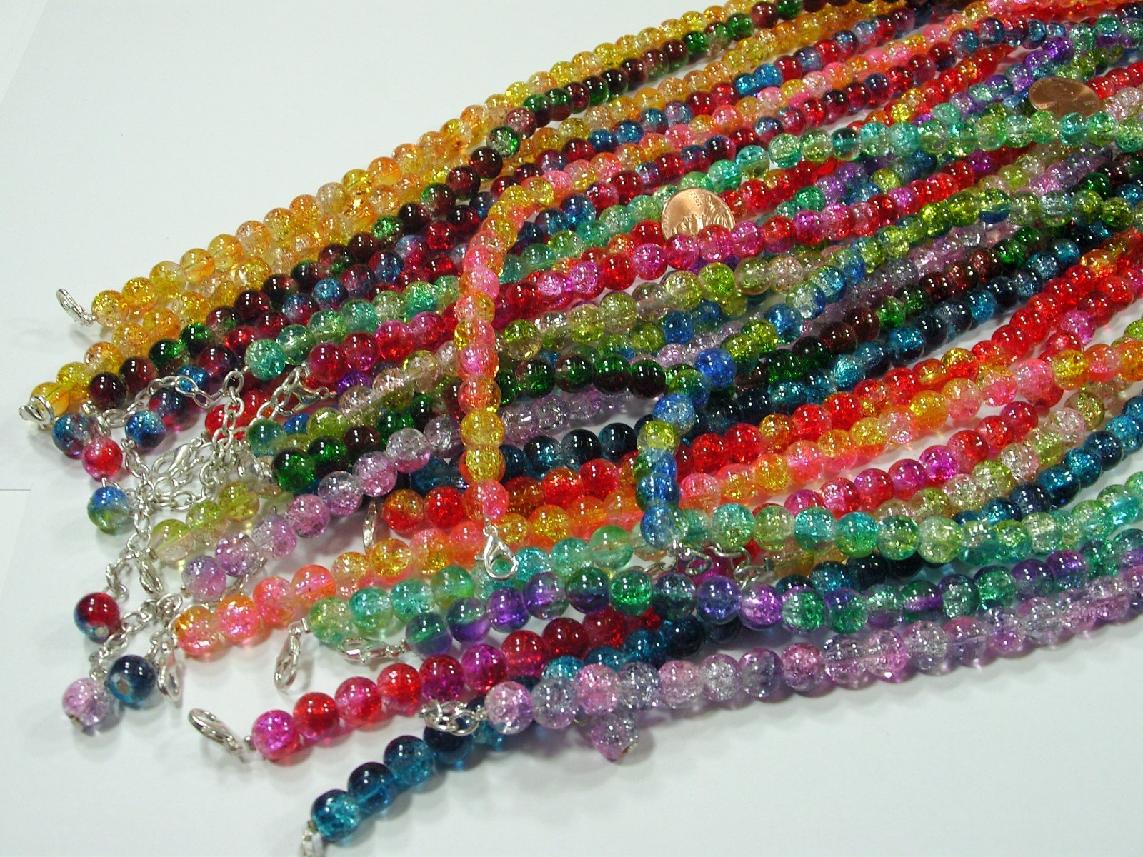 20 Strands 18″ (8mm) Assorted Colors 2 Tone Crackle Glass Beads Bulk Lot (HA-54)