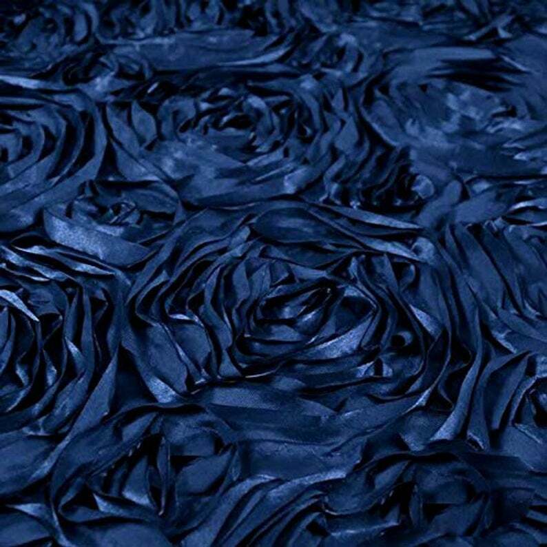 NAVY BLUE Rosette Satin Fabric – Sold By The Yard Floral Flowers Satin Decor