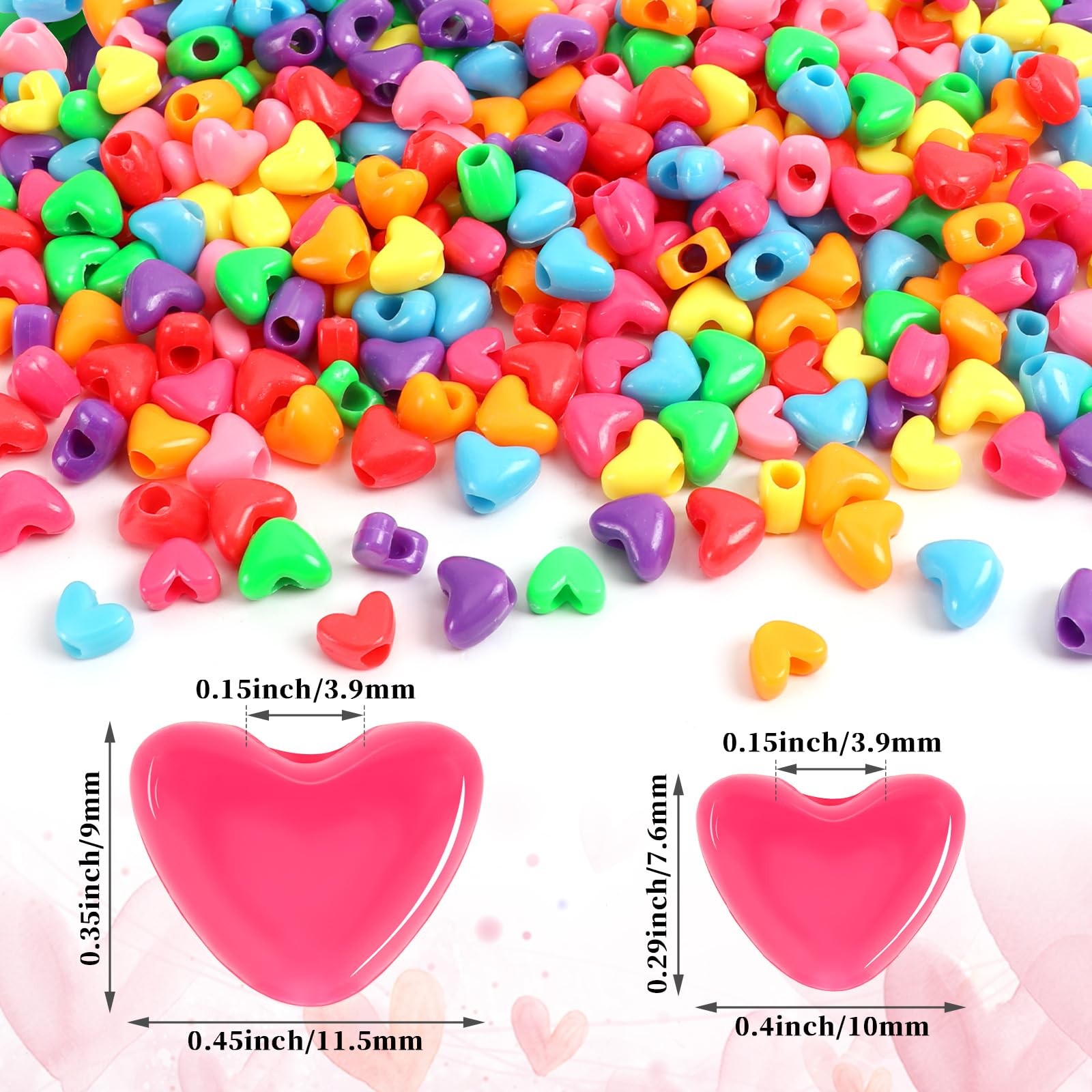UPINS 1200Pcs Heart Beads, Valentine’s Beads for Small, Multicolor