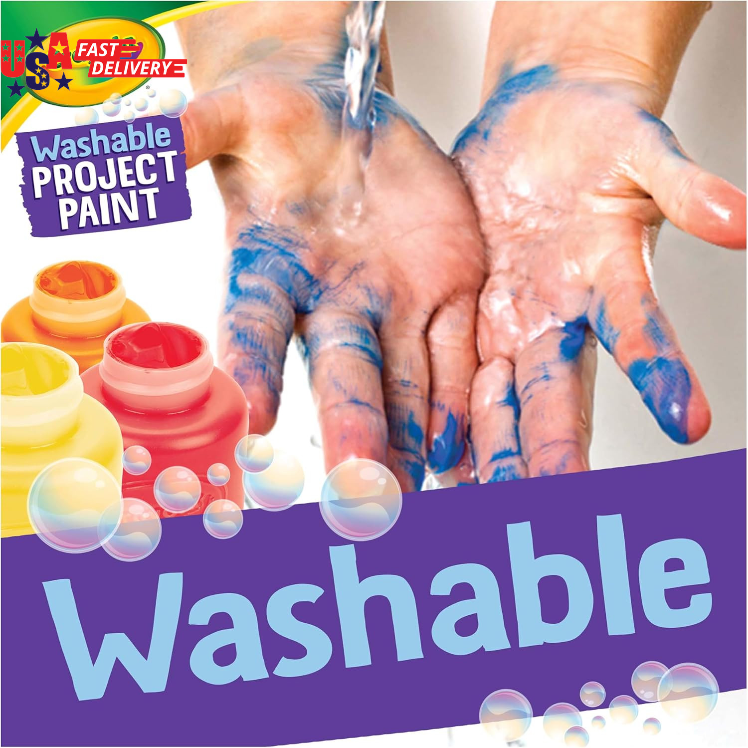 Washable Kids Paint Set 6 Colors Assorted Bulk Non-Toxic Tempera Paint for Toddl