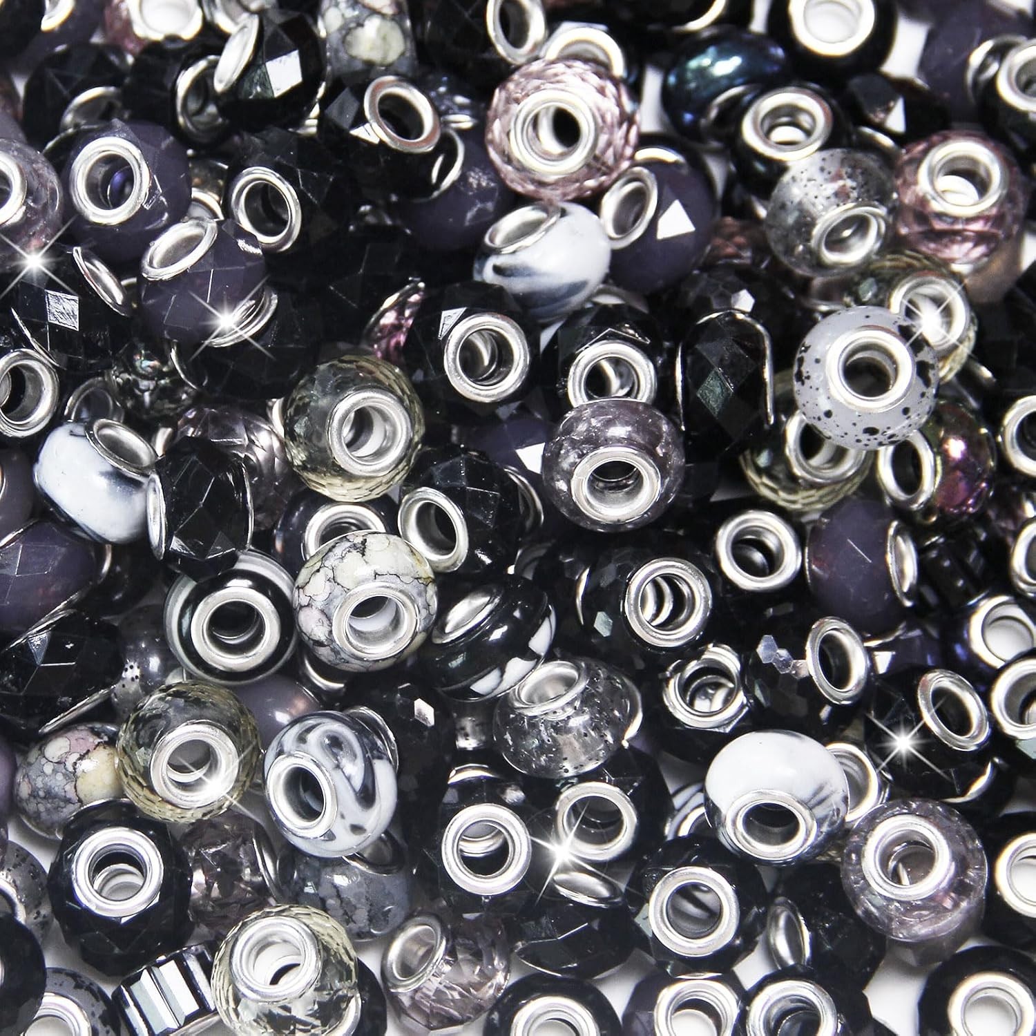 100 Pieces Large Hole Beads, Assorted European Craft Beads Black Big Hole Fai…