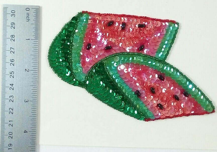 Karla Jordan Kollection WATERMELON slice Sequin Applique reusable adhesive VTG