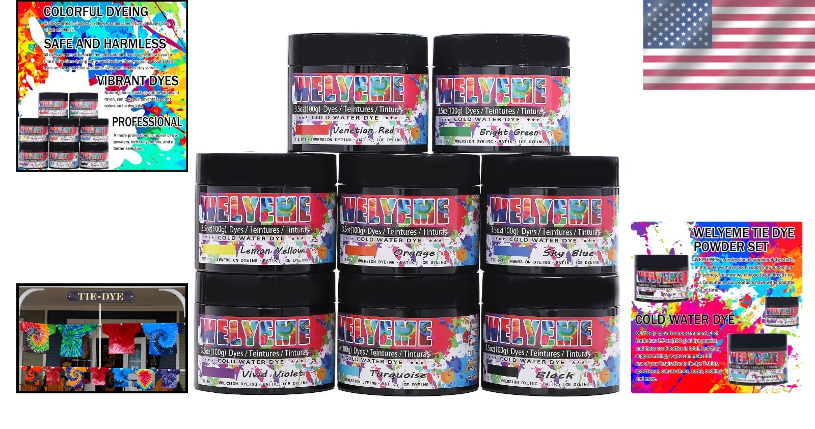 Professional-Grade Tie-Dye Powder, 8-Color Assortment
