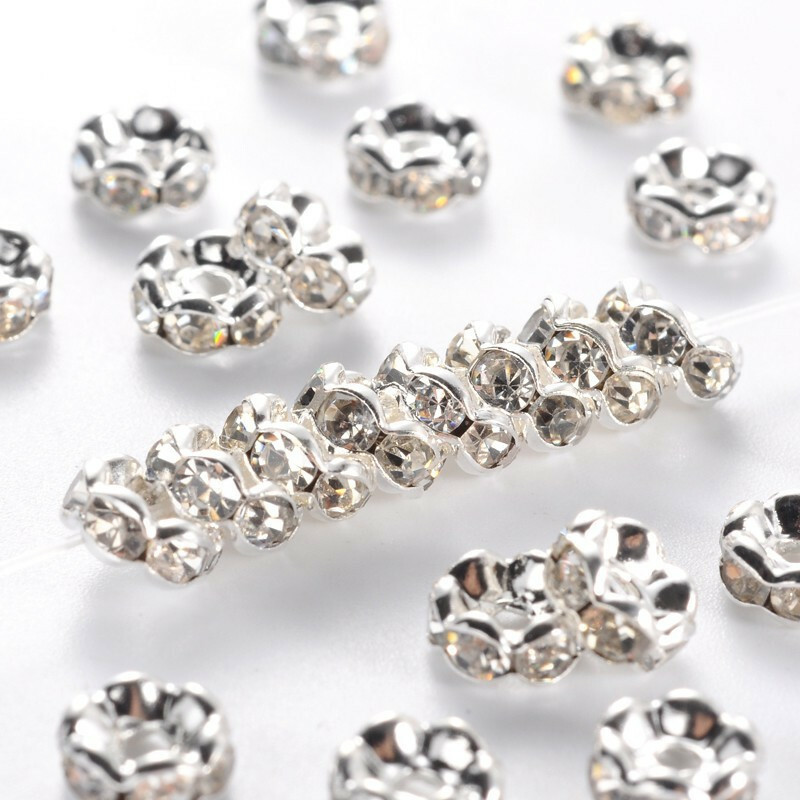 100/200/500x Silver Plated Crystal Rhinestone Wavy Rondelle Spacer Beads 4-10mm