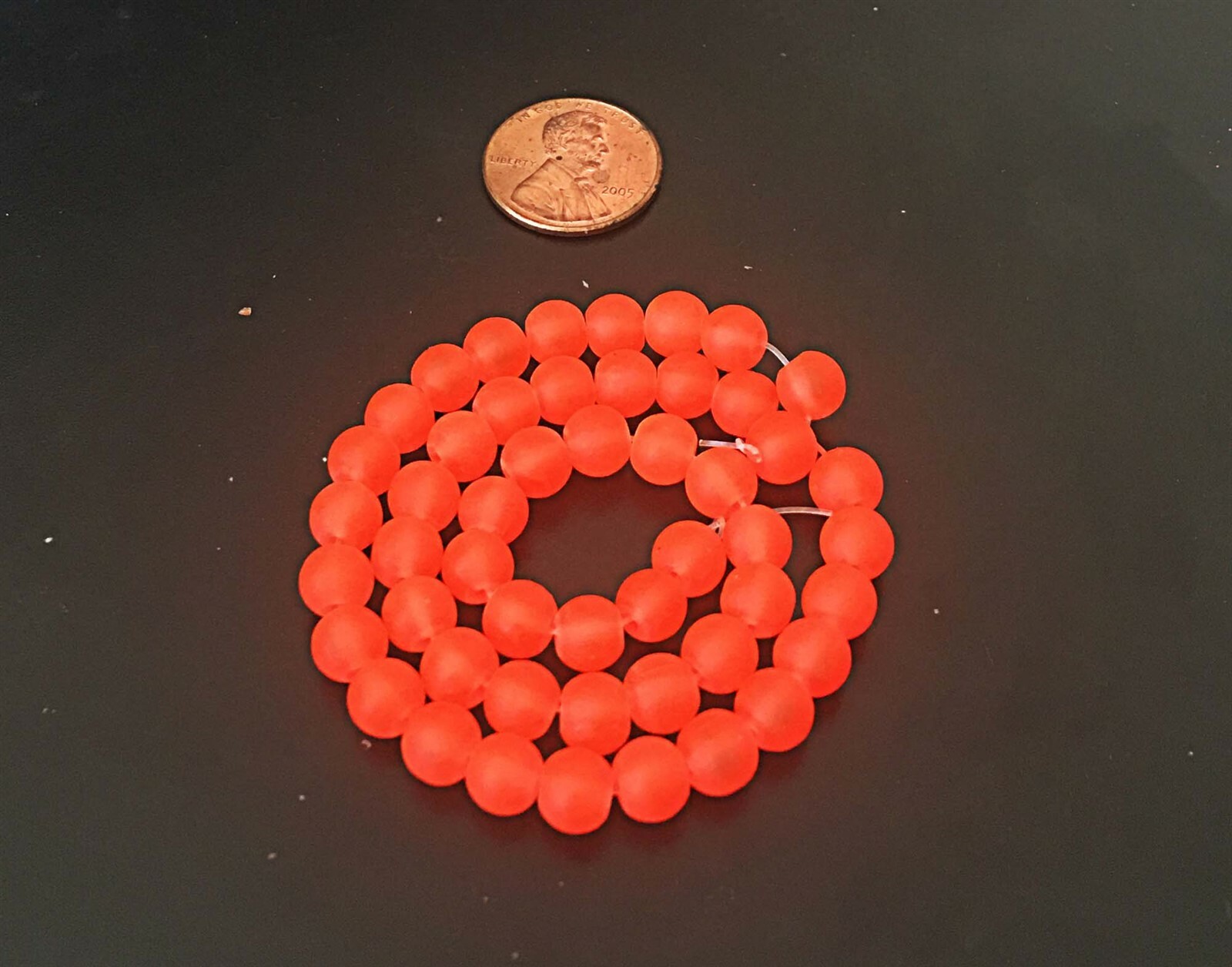 50 Czech Frosted Sea Glass Round Beads – Matte – Orange red Vivid Tangelo 6mm