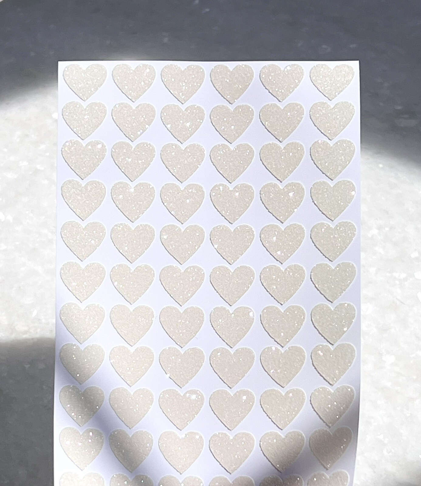 White/Ivory Glitter Heart Sticker Sheet! – Choose a Size – Cute & Sparkly!