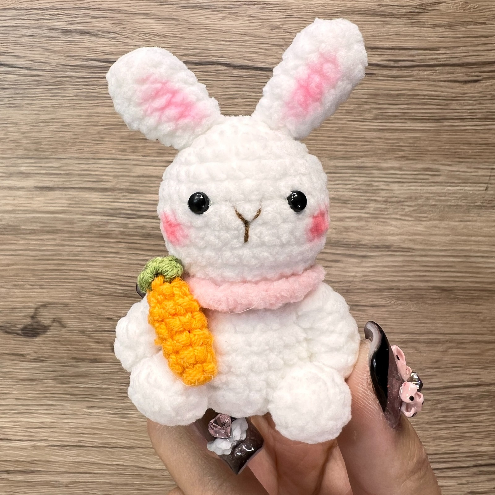 Handmade Amigurumi Crochet Rabbit Holding a Carrot Plushie