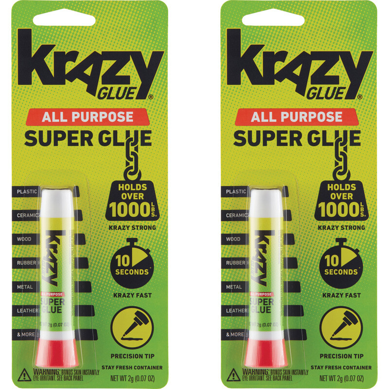 2 Pack Krazy Glue Instant All Purpose Fast Drying Super Glue, .07 oz Tube