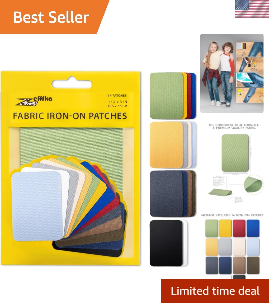 Quality Fabric Iron-on Patches Inside & Outside Strongest Glue 100% Cotton Bl…
