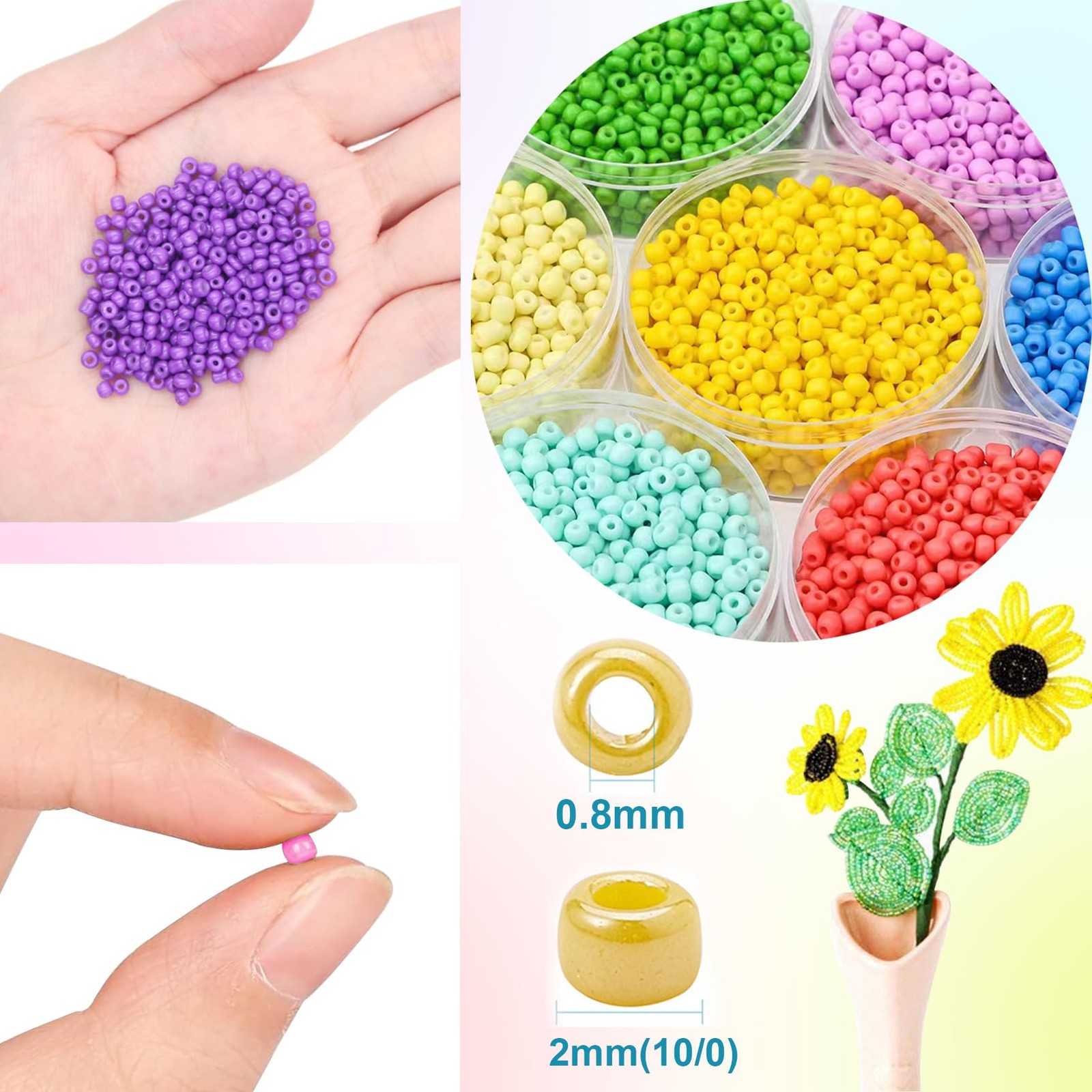57600pcs 2mm Glass Seed Beads Kit 144 Colors Jewelry Making Set Needles String