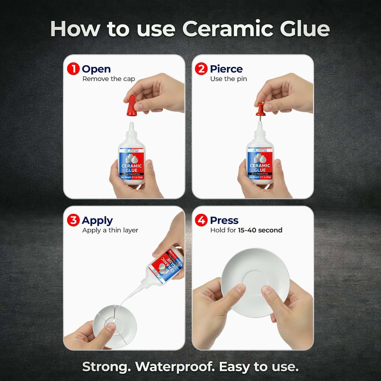 Adhesive Guru Ceramic Glue (150×0.7oz) Super Glue for Pottery, Porcelain & China