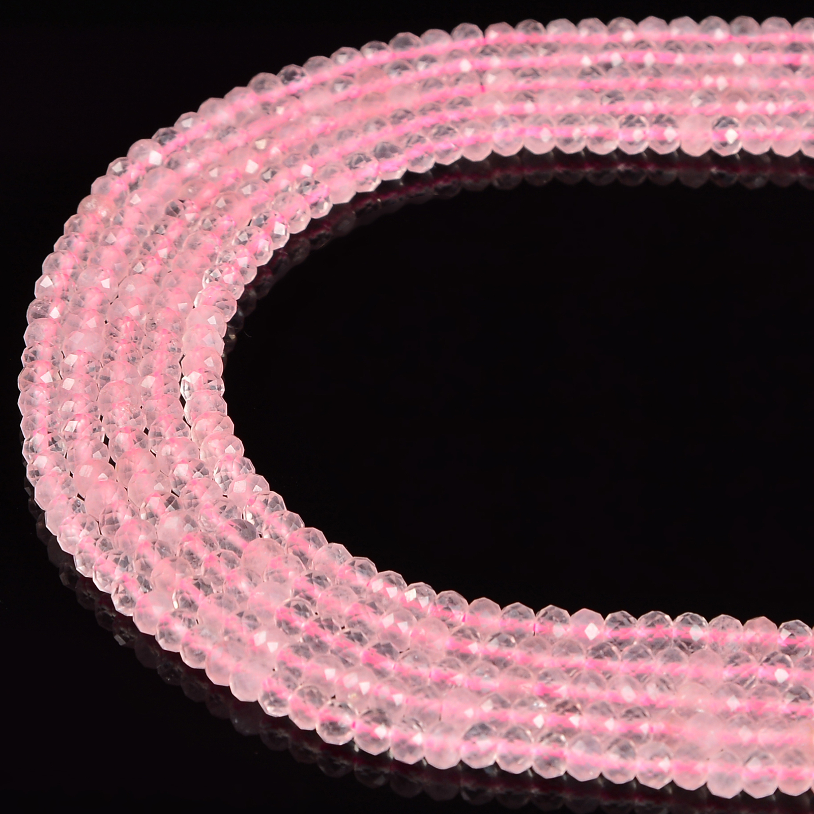 Rose Quartz Faceted Rondelle Beads Size 2x3mm 3x4mm 15.5” Strand