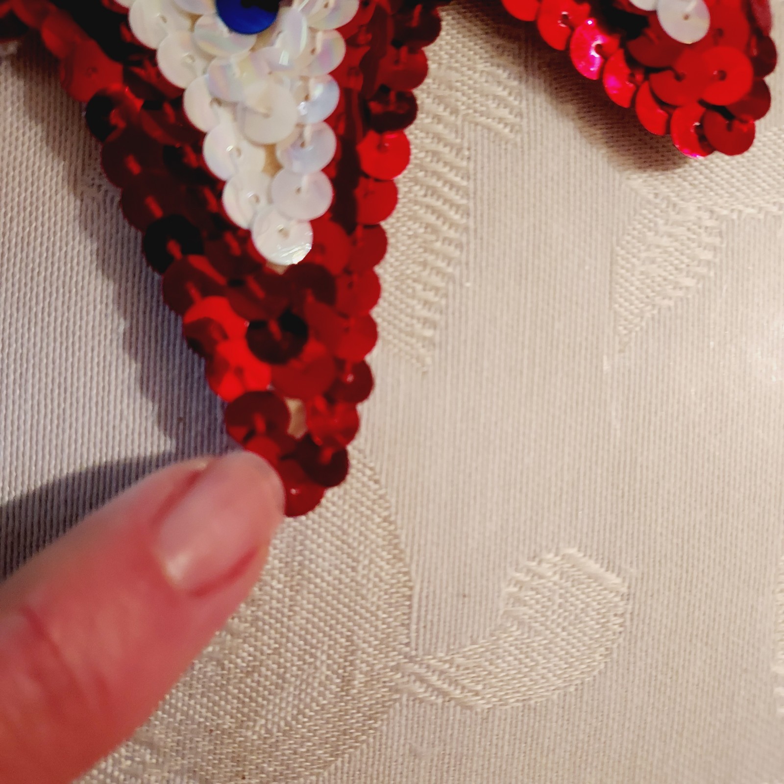 Vtg Patriotic Collar Shape Red White Blue Sequined Applique Sew Glue On – Patch