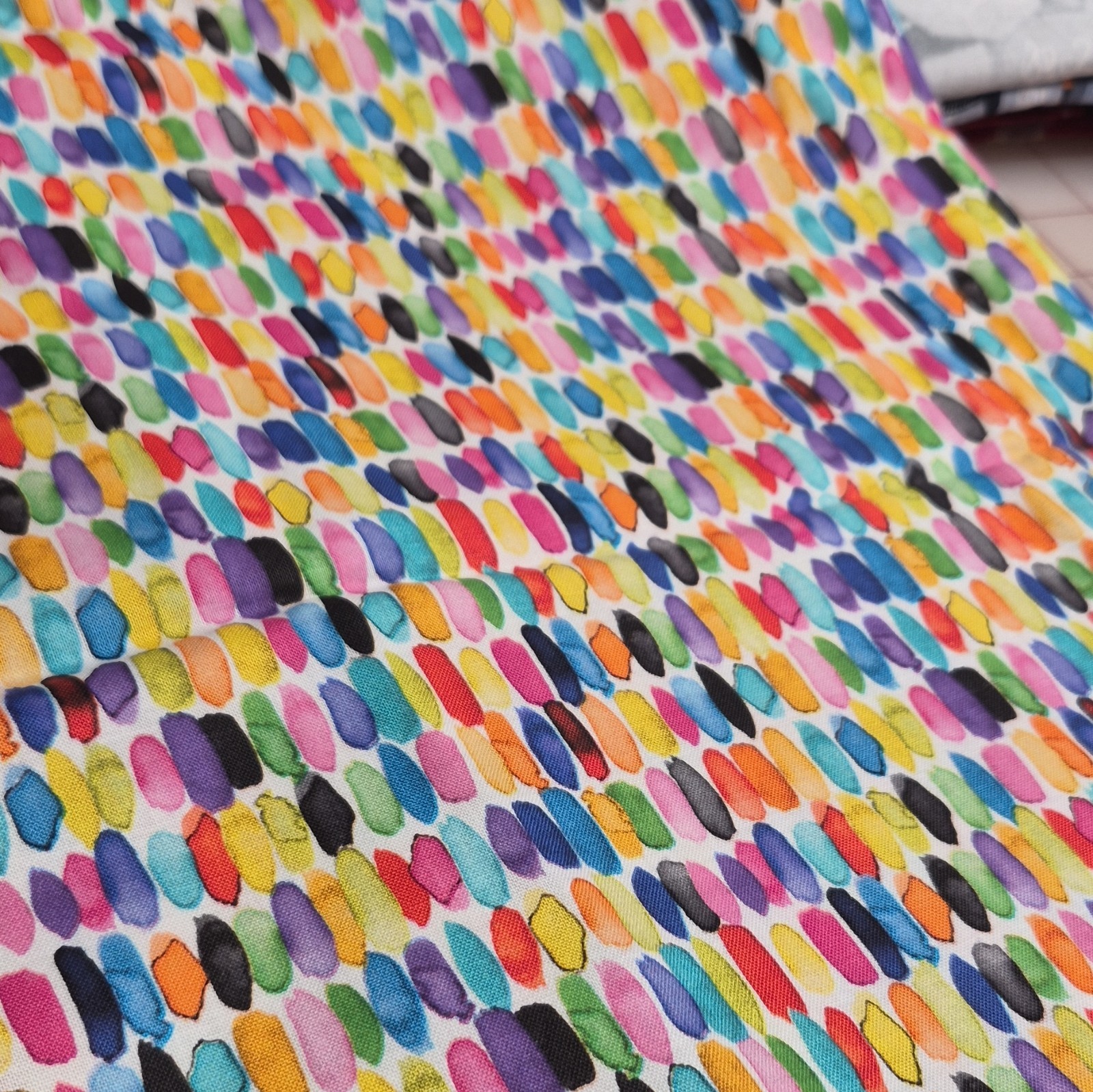 Joann Cotton Multicolor Abstract Dot/Brushstroke on White Fabric 43″ X 53″