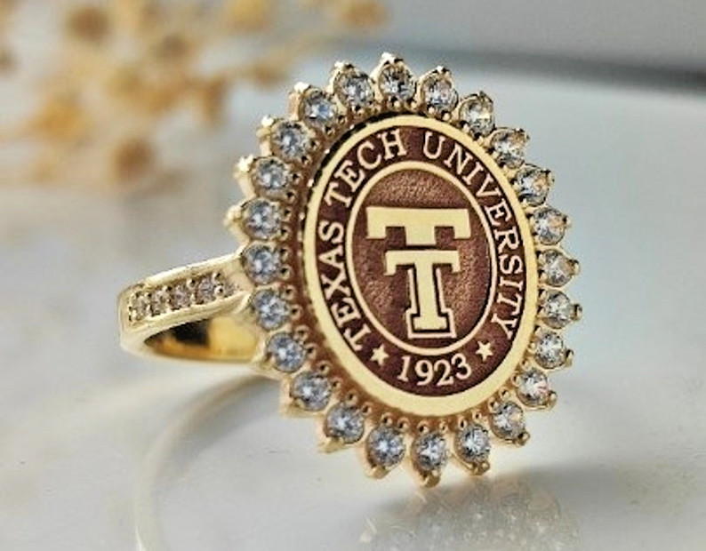 Texas Tech University 1923 Gold Plated Ring w/ CZ Stones | Alumni Graduation Jew