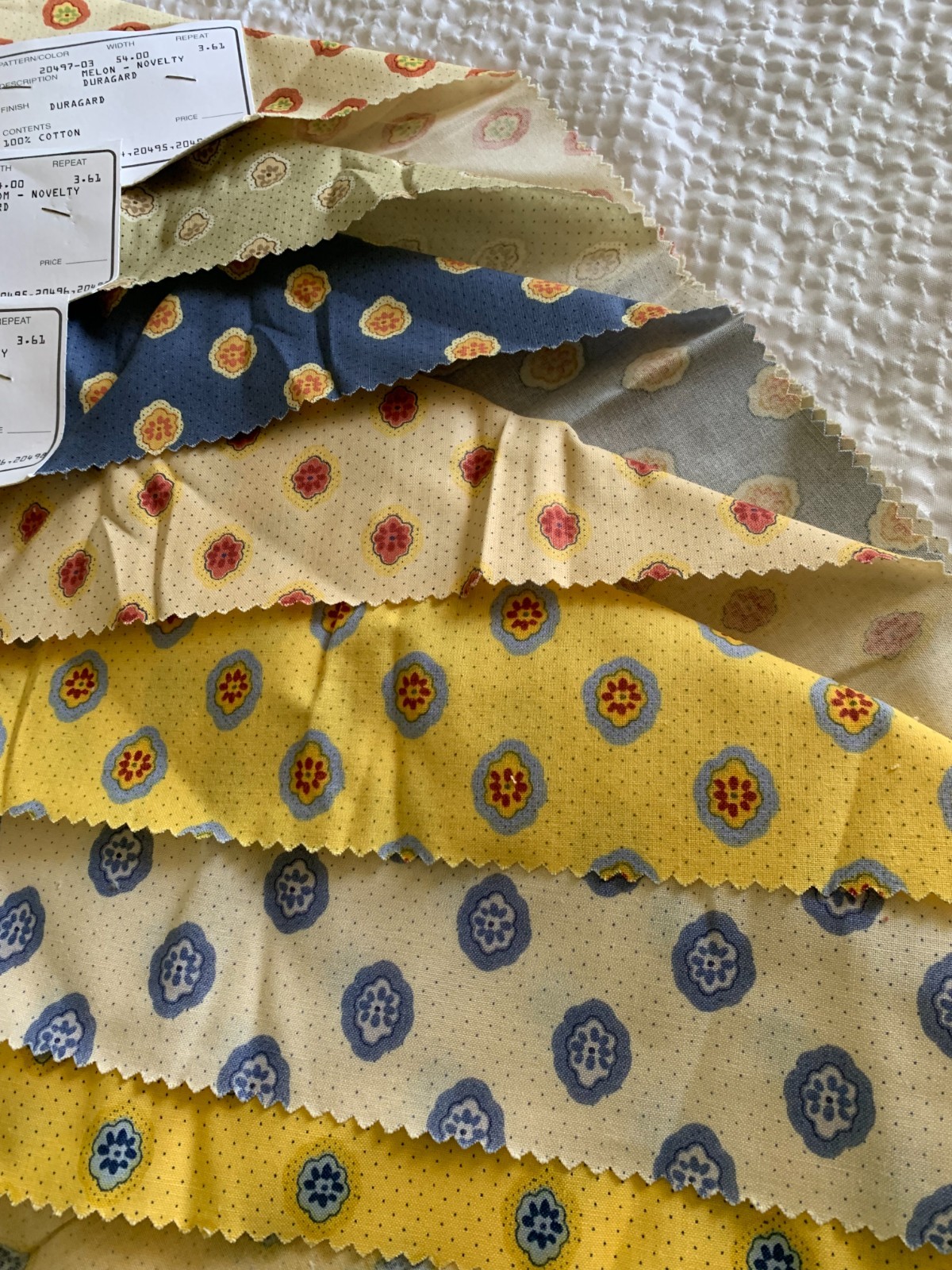 7 Duralee Fabric Samples-Melon,Mushroom,Indigo,Sungold,Porcelain etc#20497 25×25