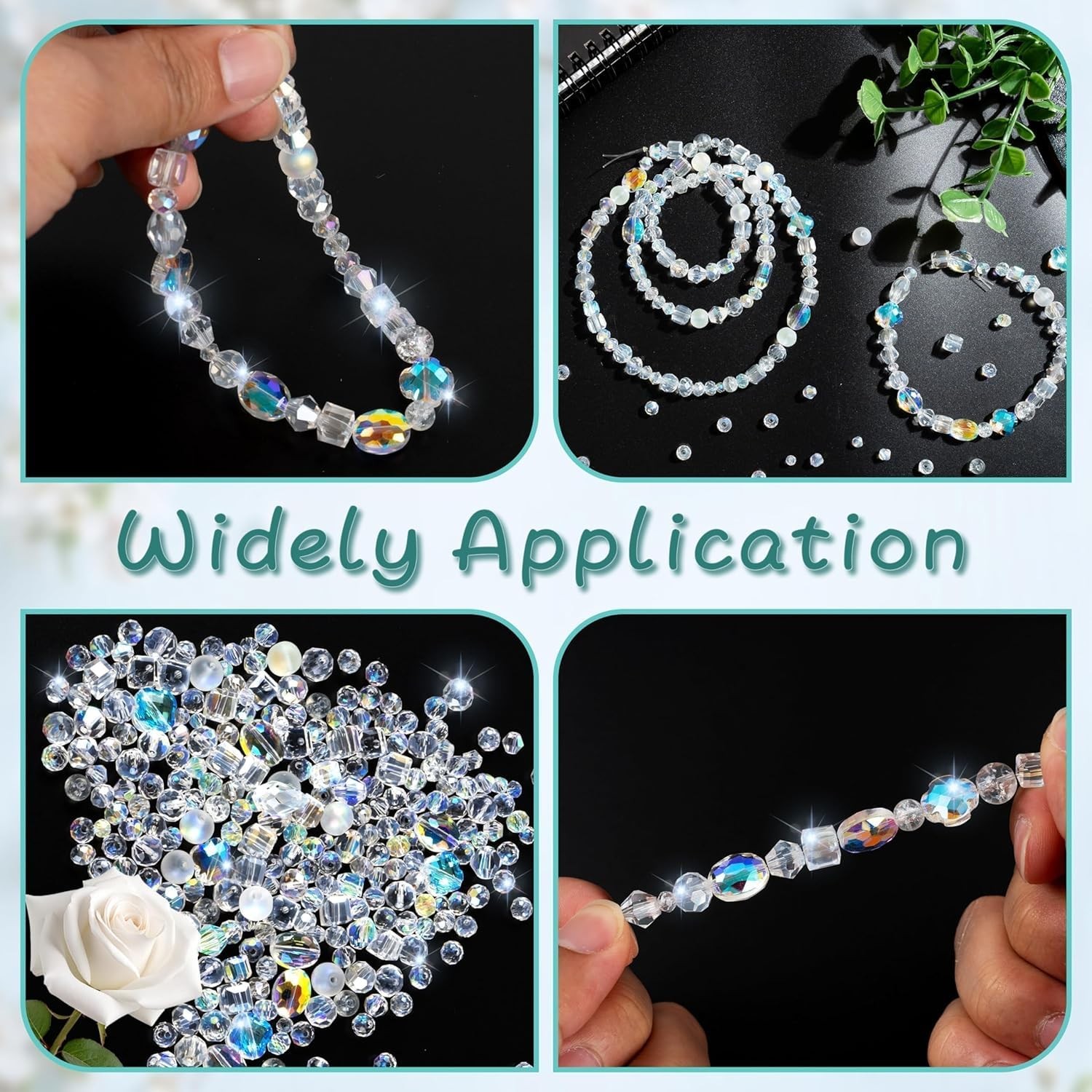 636Pcs Glass Beads for Jewelry Making, Assorted Crystal Beads with Loose Beads f