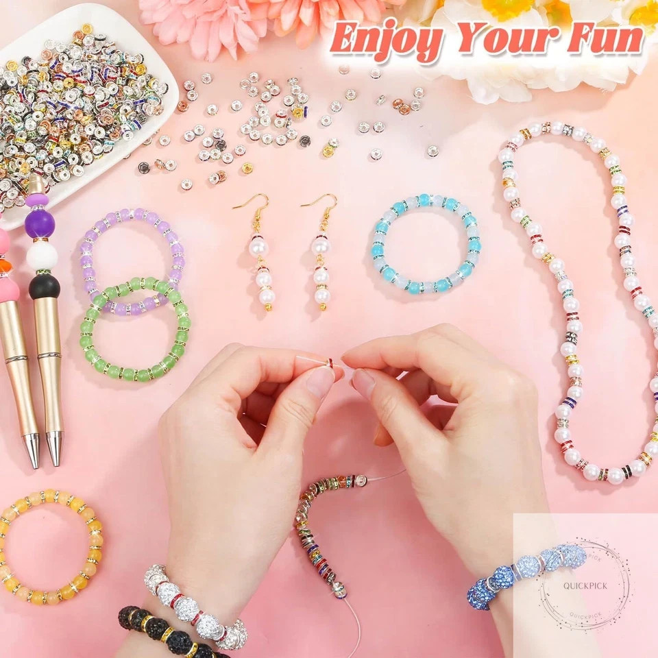 1200 Pieces Rondelle Spacer Beads for Jewelry Making, 6mm Rhinestone Spacer Bead