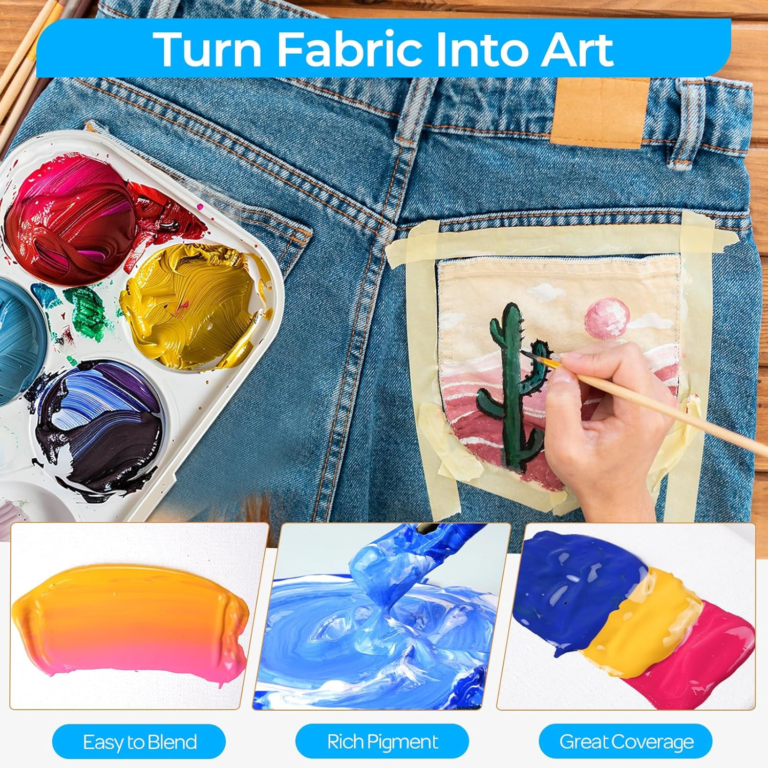 12 Colors Fabric Paint (1Oz/30Ml), Permanent Soft Acrylic Fabric Paint Set with