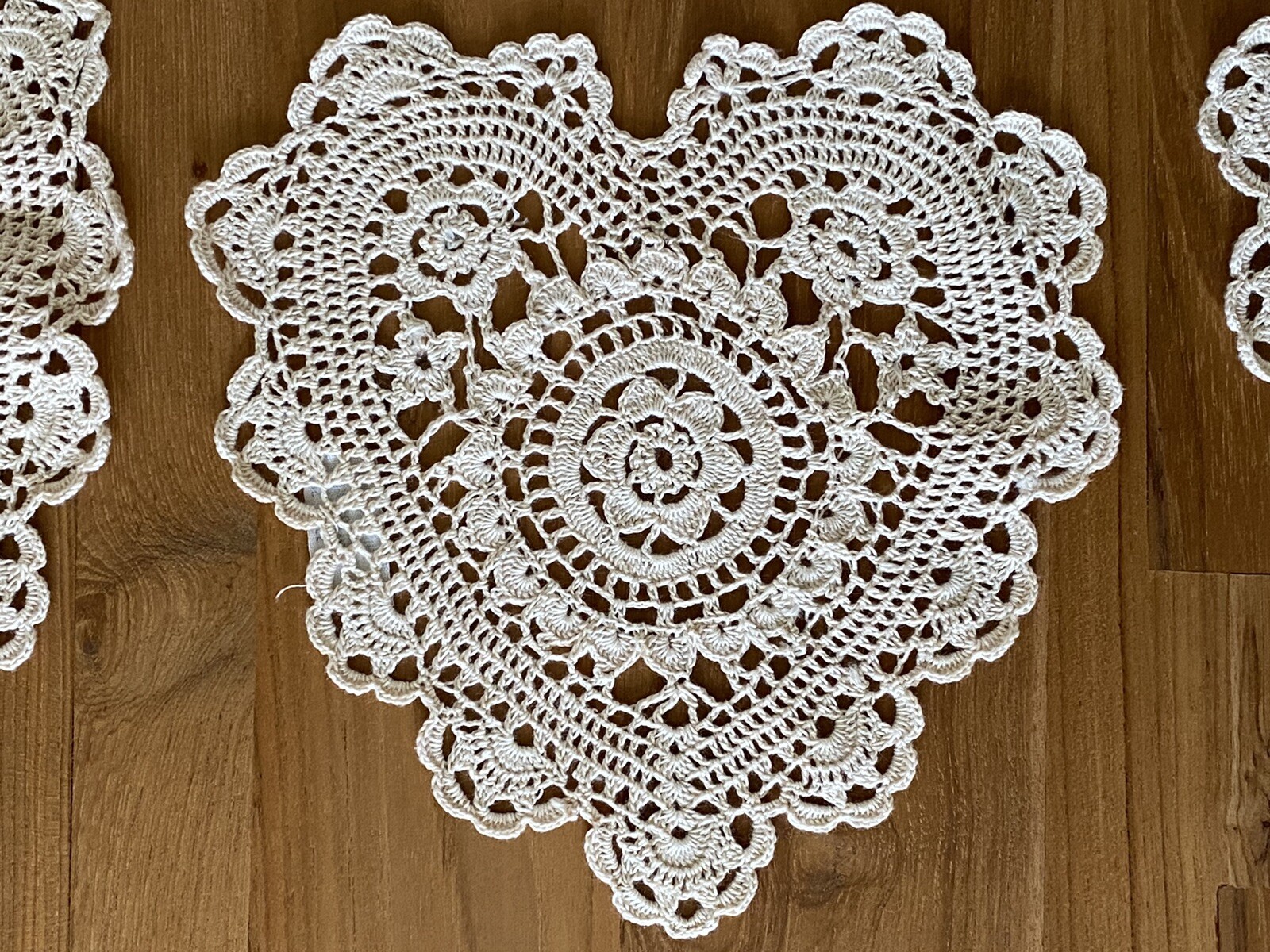 8 Inch Beige Heart Shaped Crochet Lace Doilies 12 Count