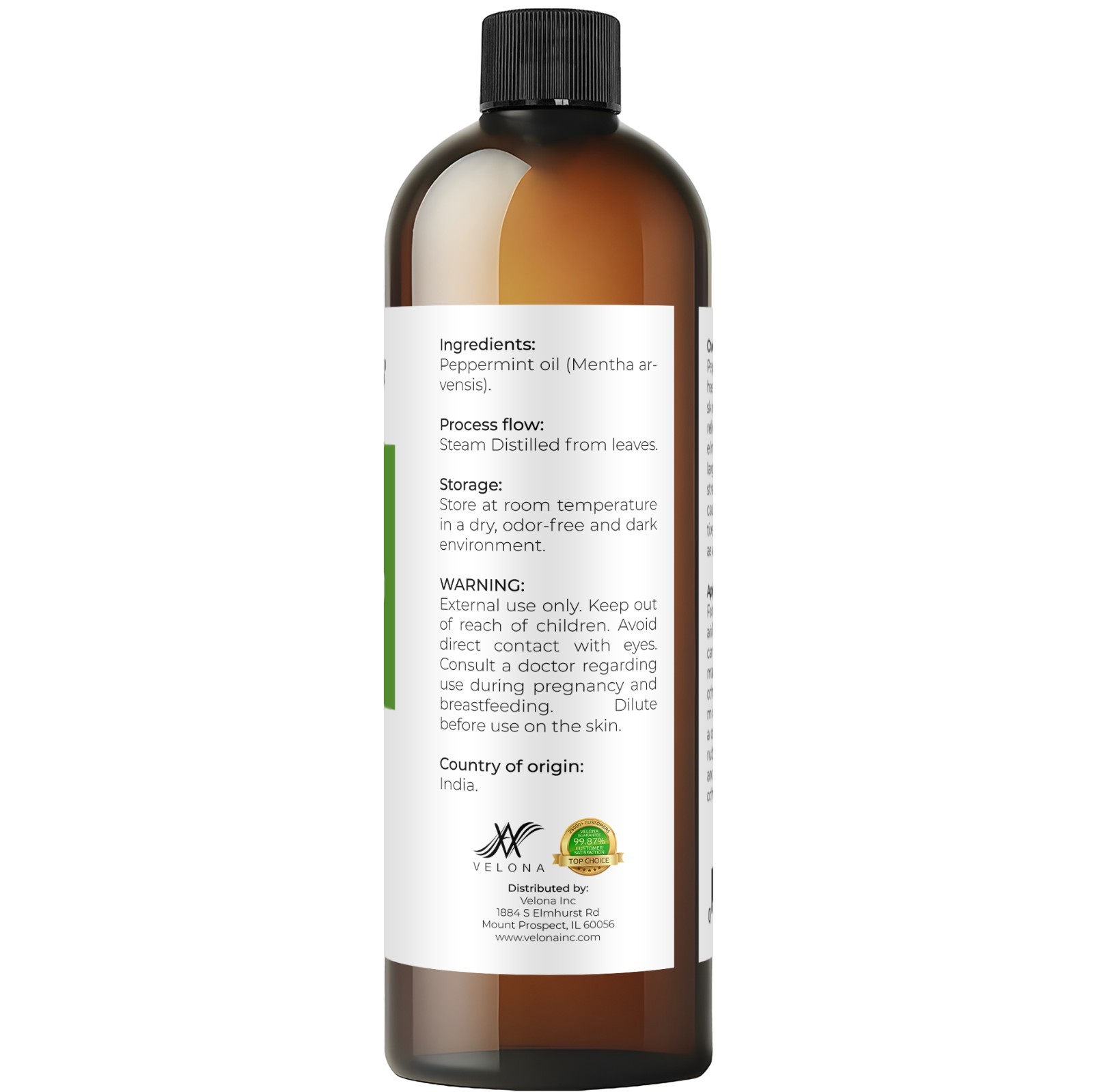 Peppermint Essential Oil by Velona 0.5 – 32 Fl Oz Therapeutic Grade Aromatherapy