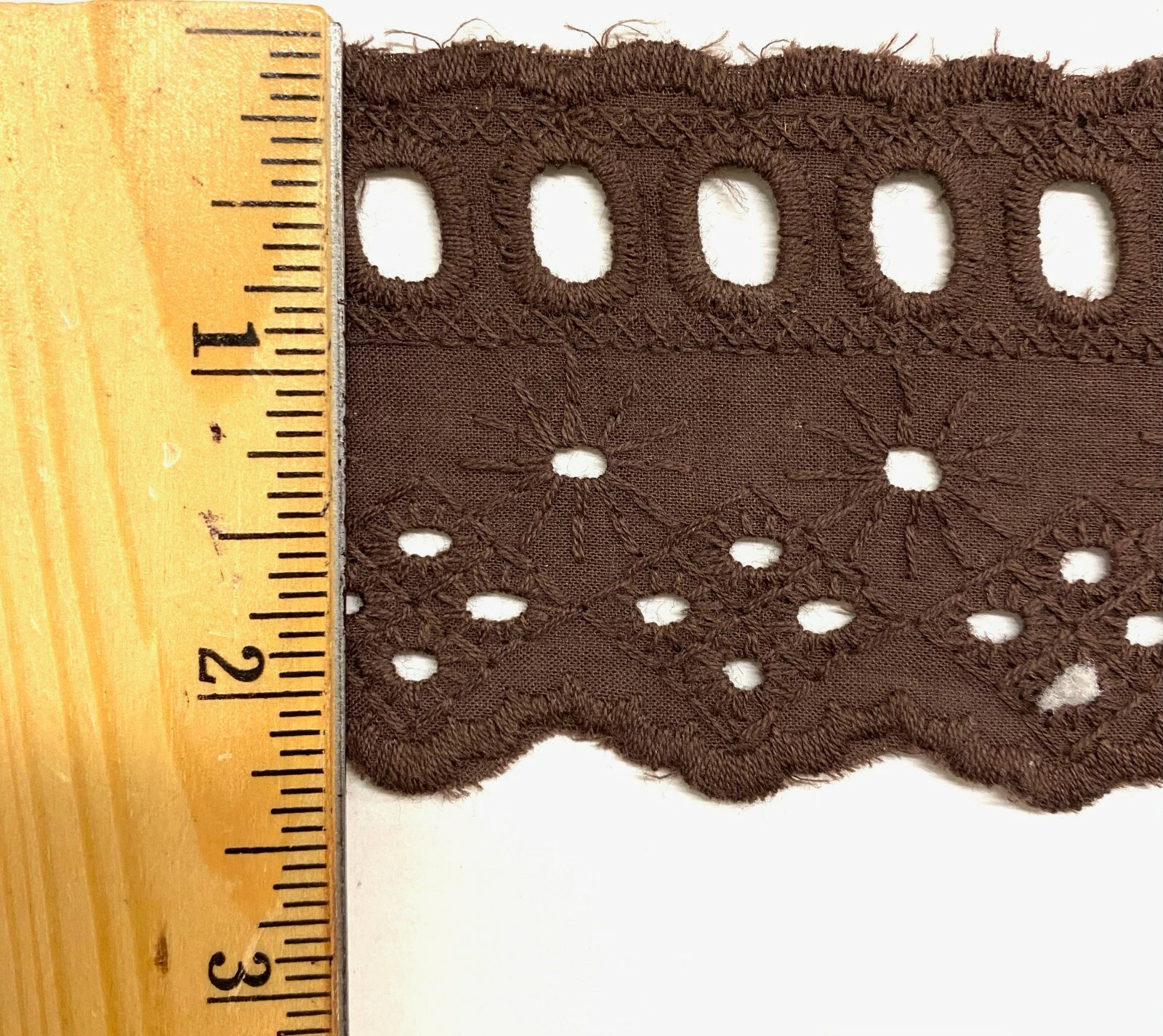 2-1/2″ Cotton Eyelet Flat Lace Trim – Color: Brown – 15 Continuous Yards!