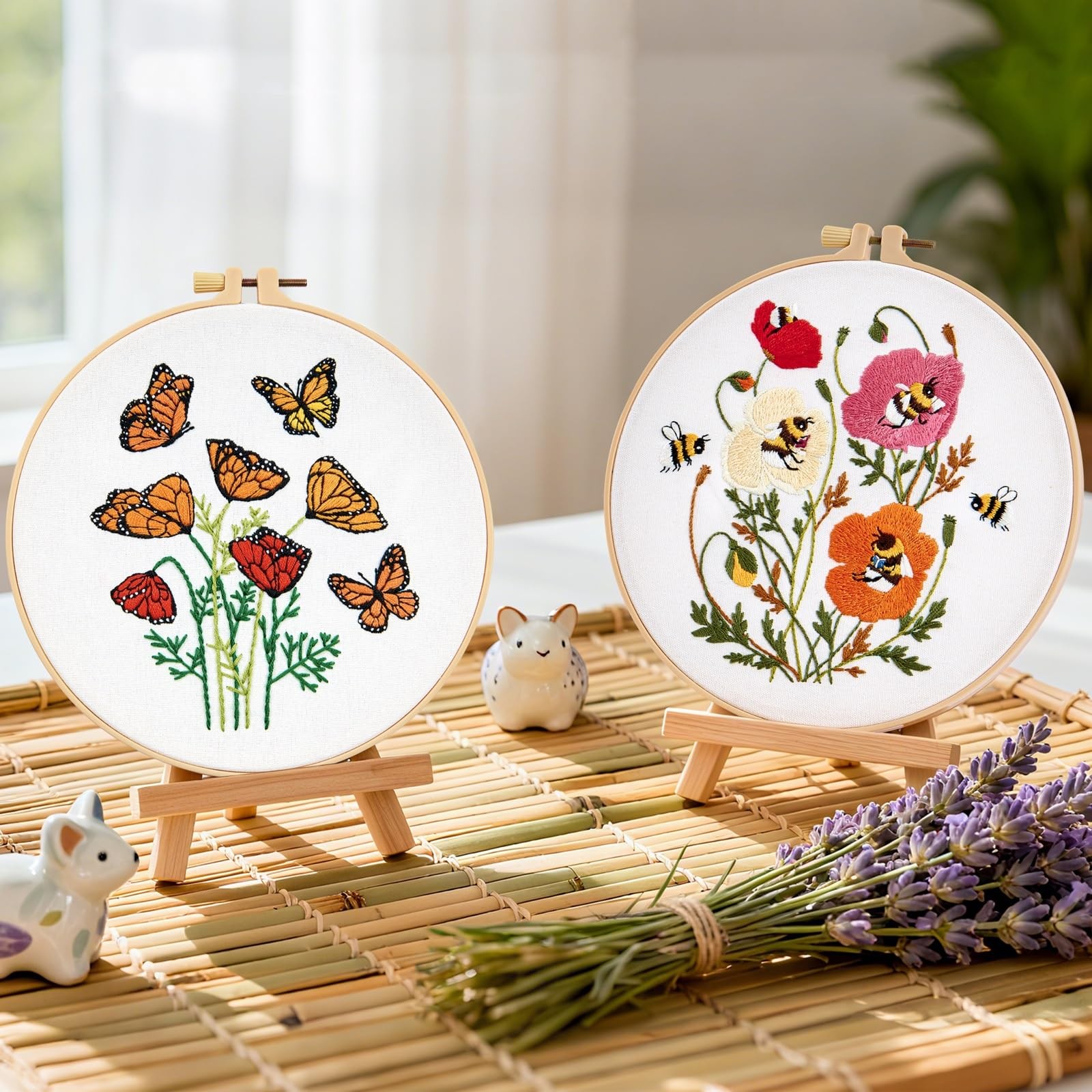 Flowers Embroidery Kits for Beginners Adults, Butterfly Hand Embroidery Start…