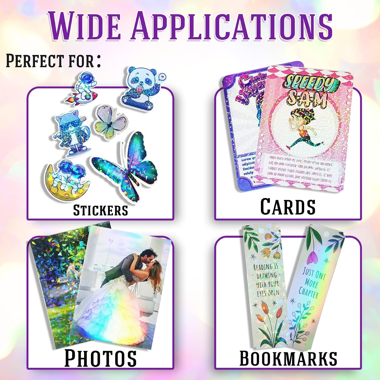 A4 25 Mixed Holographic Sticker Paper Clear Self-Adhesive Laminating Overlay
