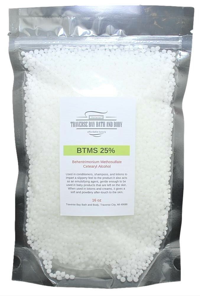 BTMS 25% Conditioning Emulsifier. Resealable stand-up moisture barrier pouch.