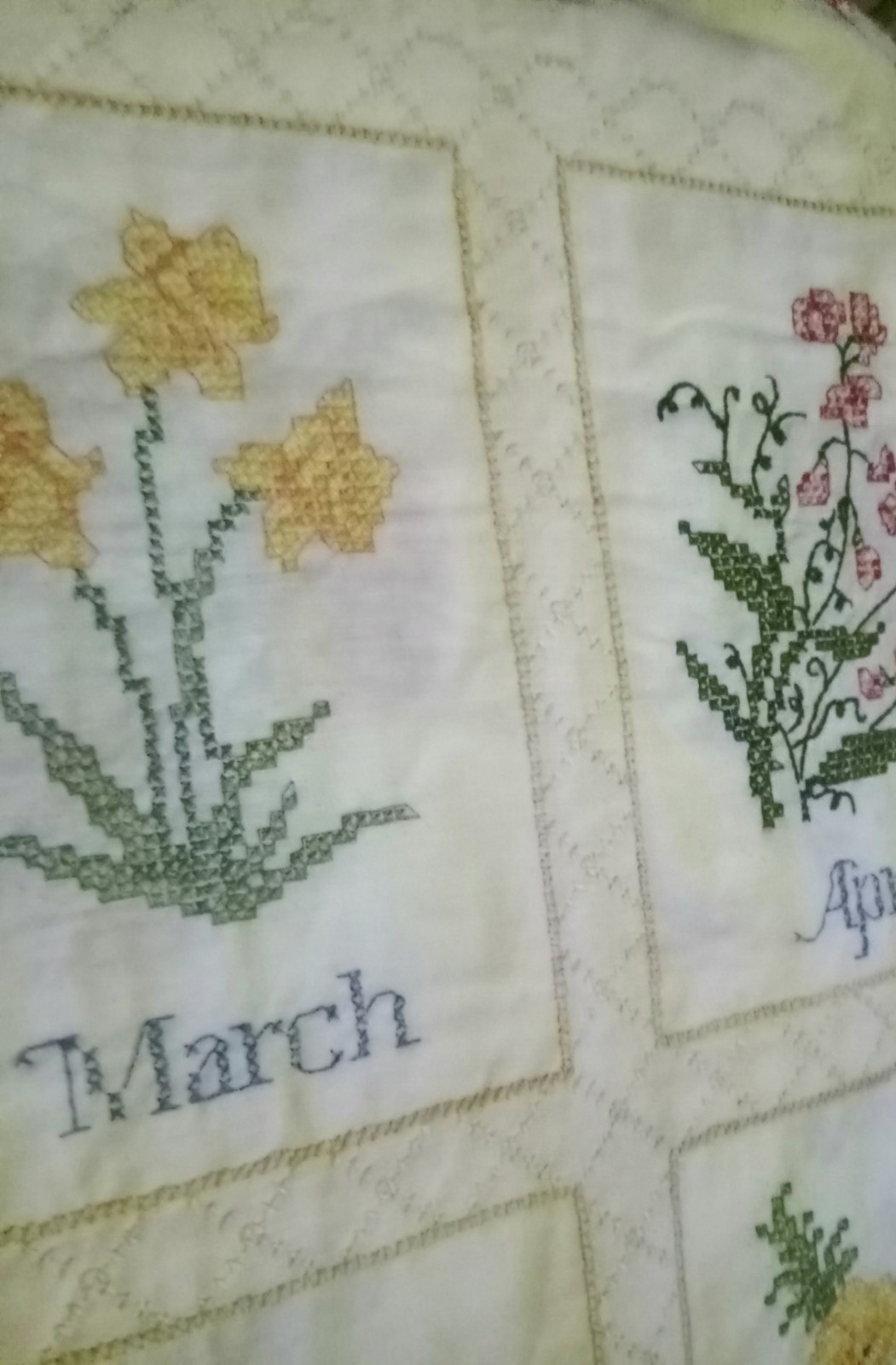 2 Bucilla 40663 Cross Stitch Kits 40663 Lap Quilt”Flowers o-the Month”1 Finished