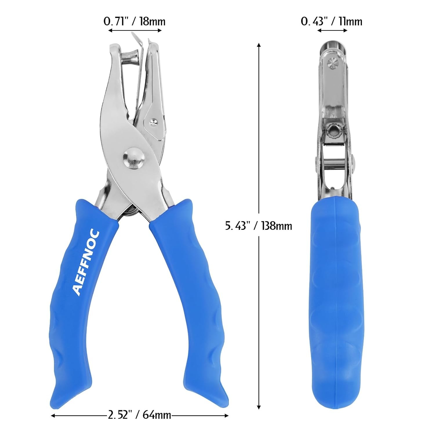 Single Hole Punch Blue One Hole Puncher with Soft Grip Handle 1/4 Inch Paper