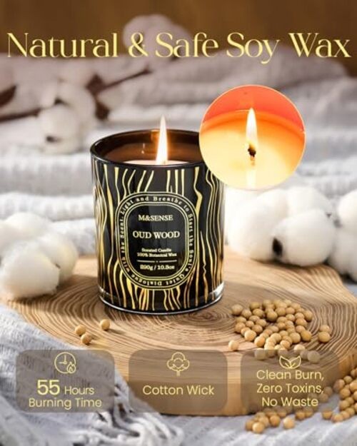 Scented Candle, Natural Soy Candles for Home Scented Non-Toxic, Calm Oud Wood