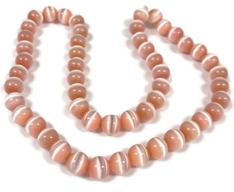 50 Cat’s Eye Fiber Optic Glass Peach Pink 8mm. Smooth Round Beads 2584