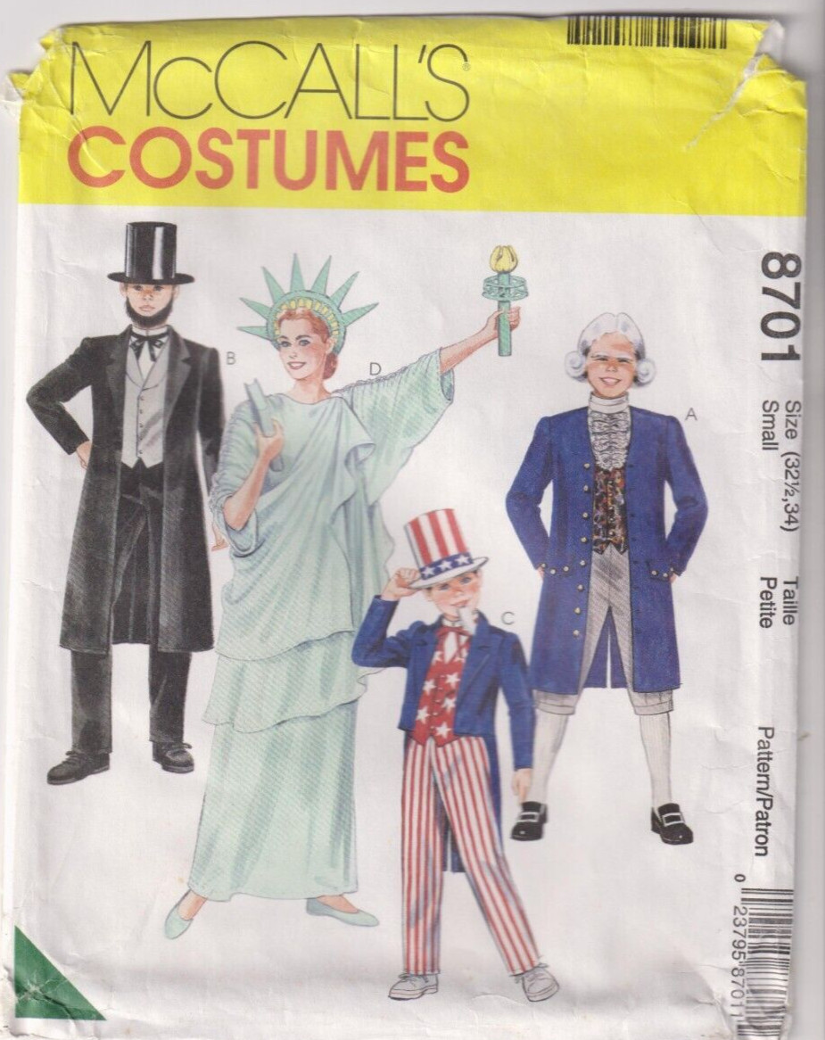 8701 McCALLS – COSTUME: Liberty Uncle Sam Lincoln – UNISEX Adult Sz S B32.5-34″