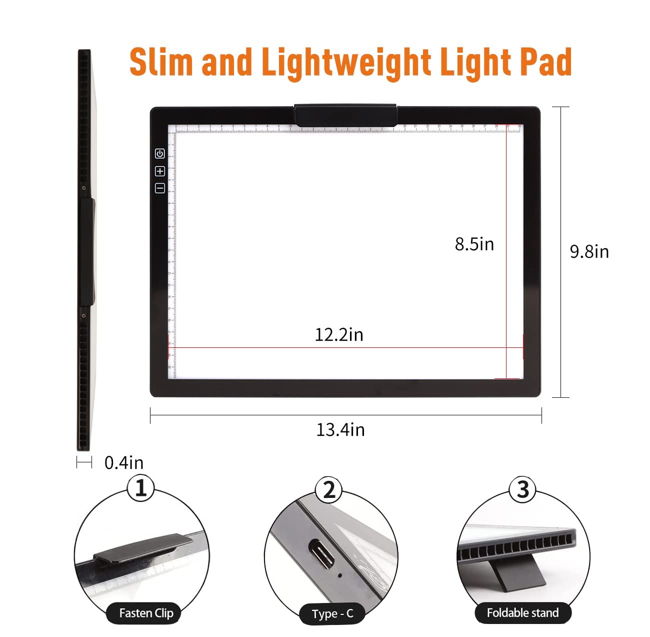 A4 Rechargeable LED Light Pad with Case, Riser Stands, 6 Brightness Levels
