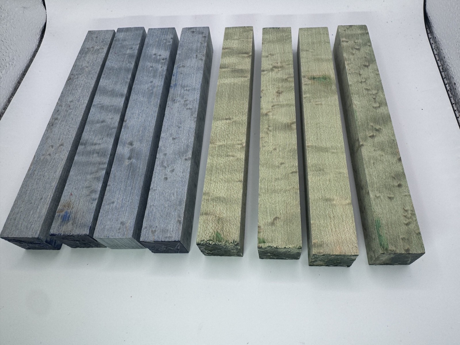 8 Stabilized Birdseye Maple Pen Blanks Green & Blue Dyed 6″ x 3/4″ Wood Turning