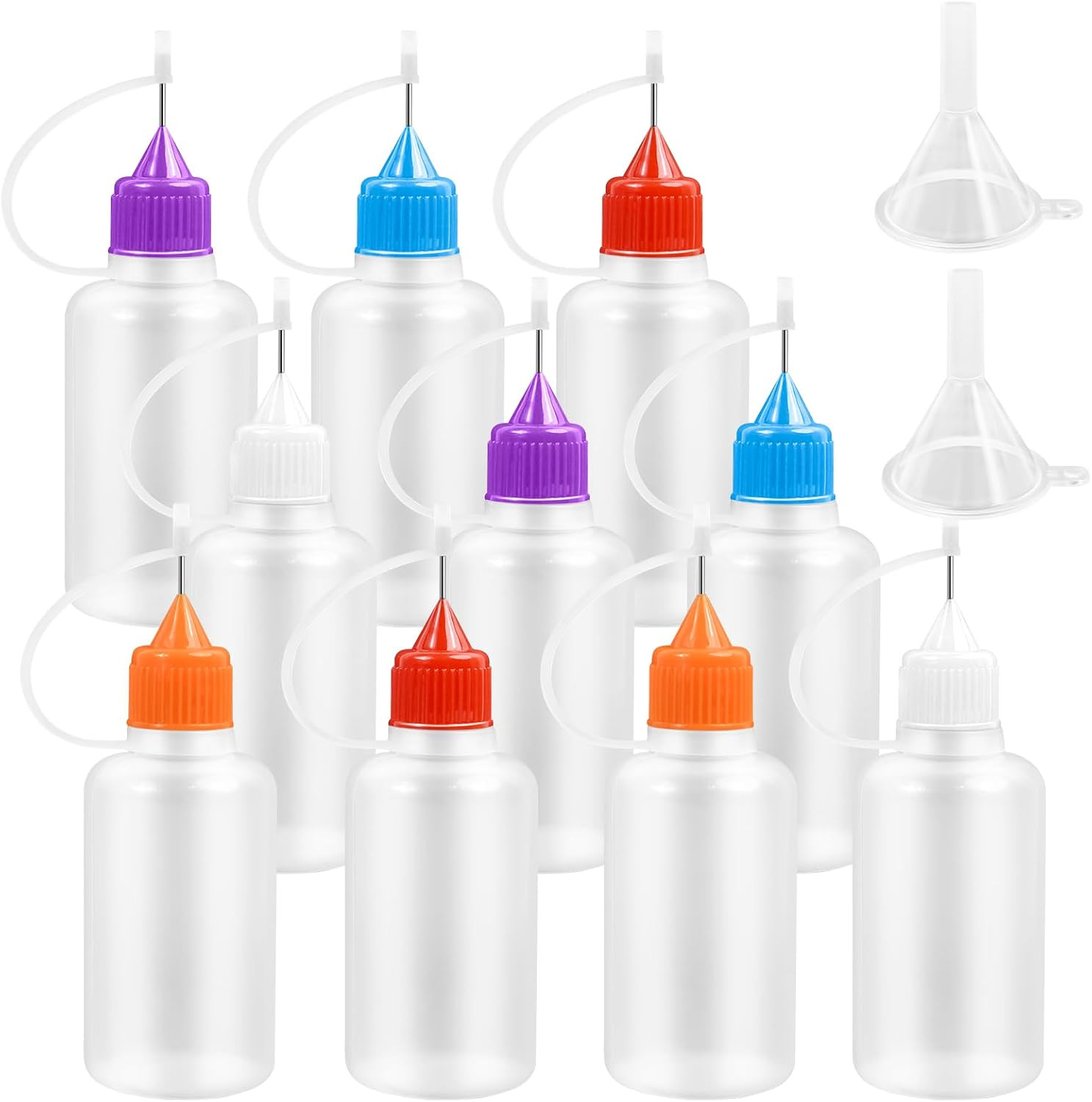 10 PCS Precision Needle Tip Glue Bottles with 2 Mini Funnels, 30ML/1 OZ