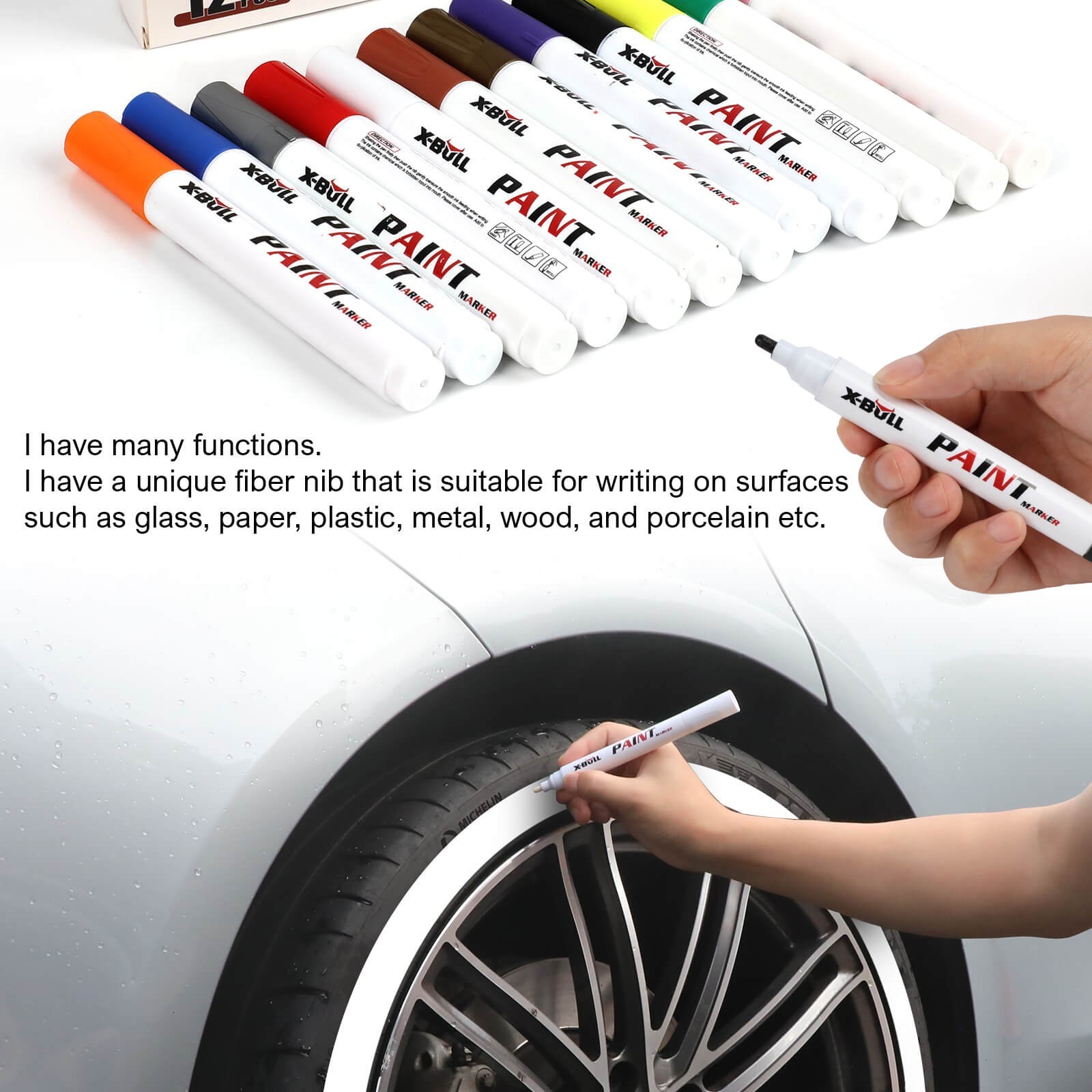 12Pcs Waterproof Permanent Paint Marker Pen For Car Tyre Tire Tread Rubber Metal