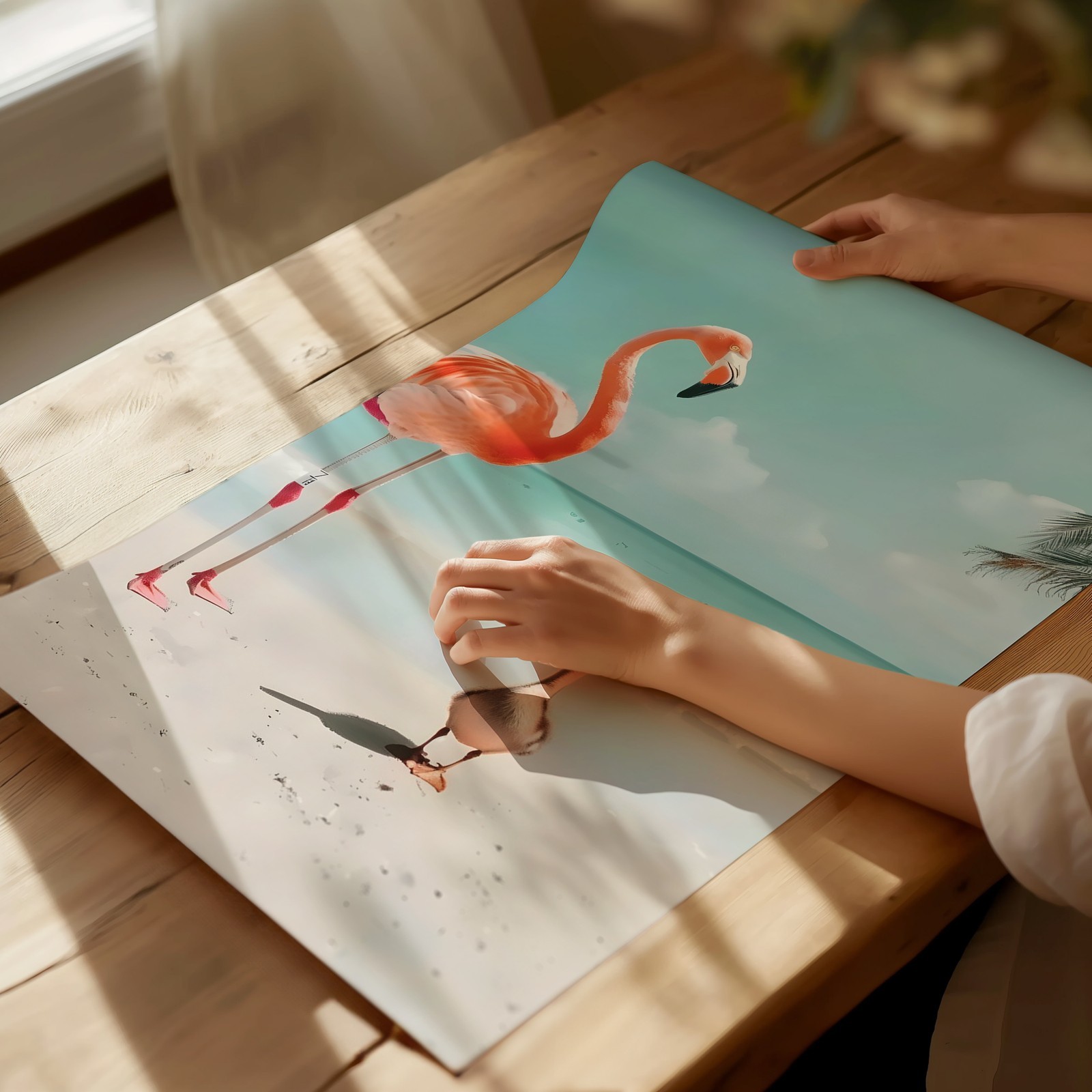 Flamingo and Duck Beach Scene Wall Art Modern Nature Beach Scene Wa