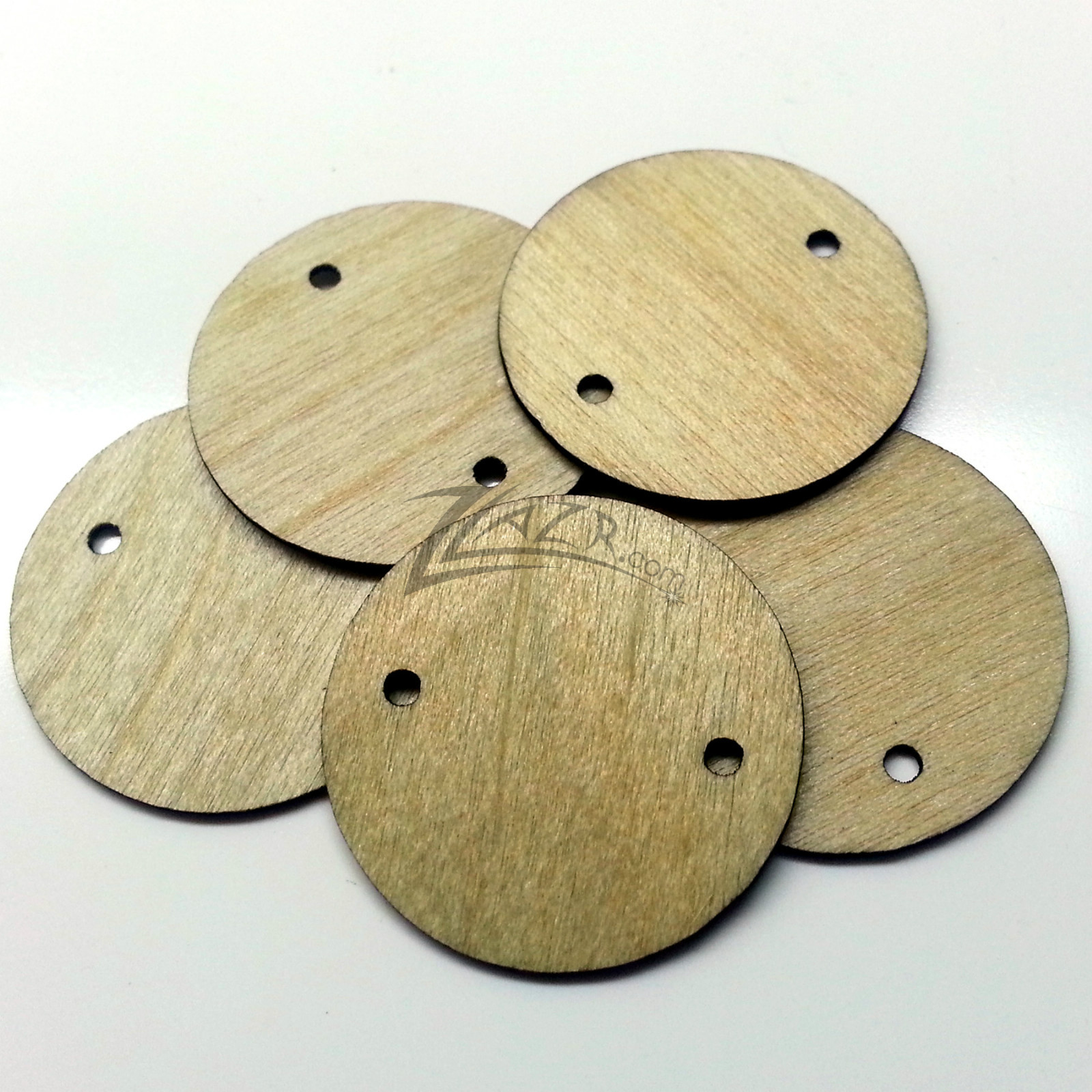 -(100) THIN 1″ x1/32″ Wooden Circle 2-HOLE 2mm Craft Disc Hard Shape Wafer