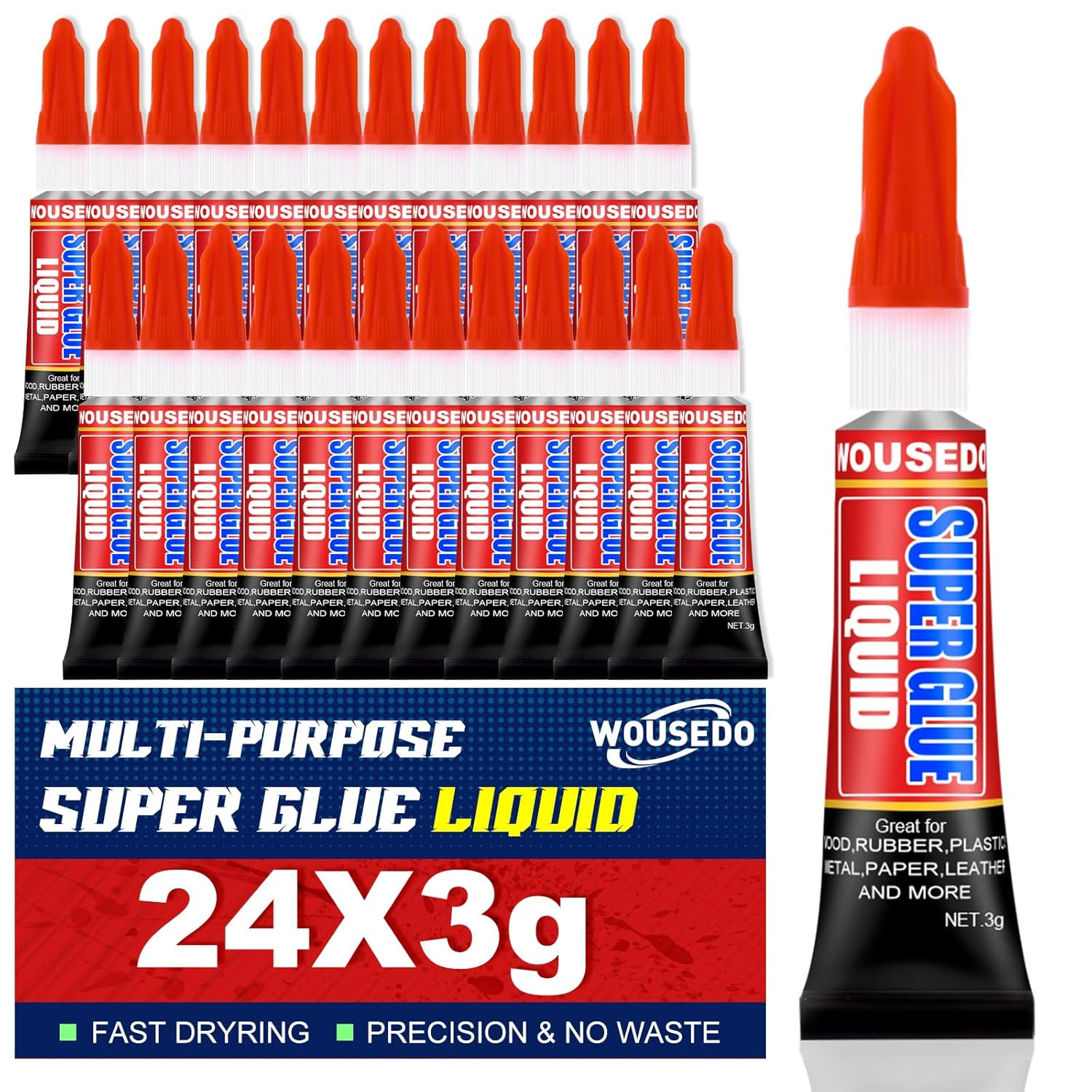 Super Glue Clear Liquid Strong Adhesive Fast Drying Cyanoacrylate Glue – 24 Pack