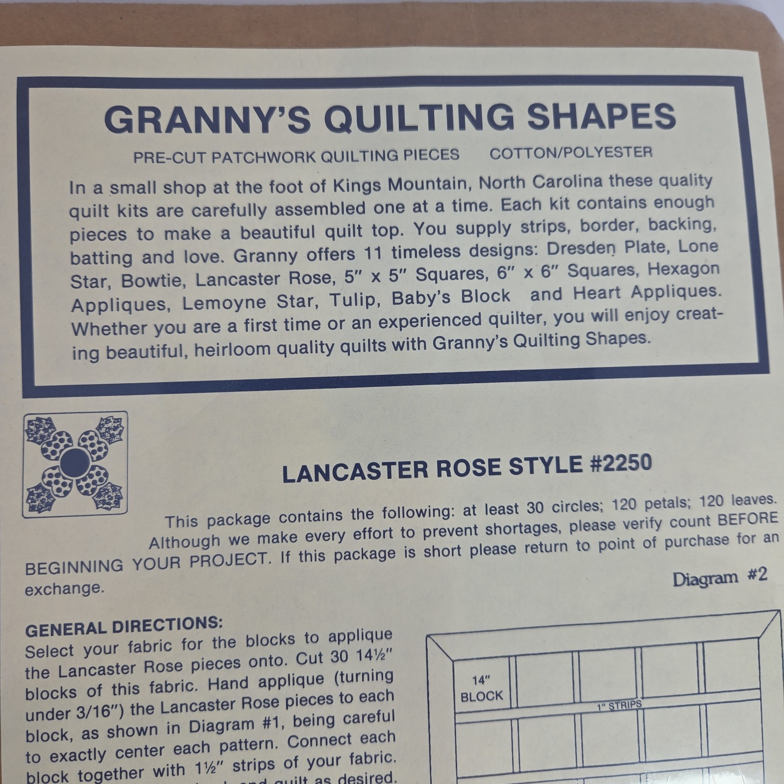 Granny’s Quilting Shapes Lancaster Rose Style #2250