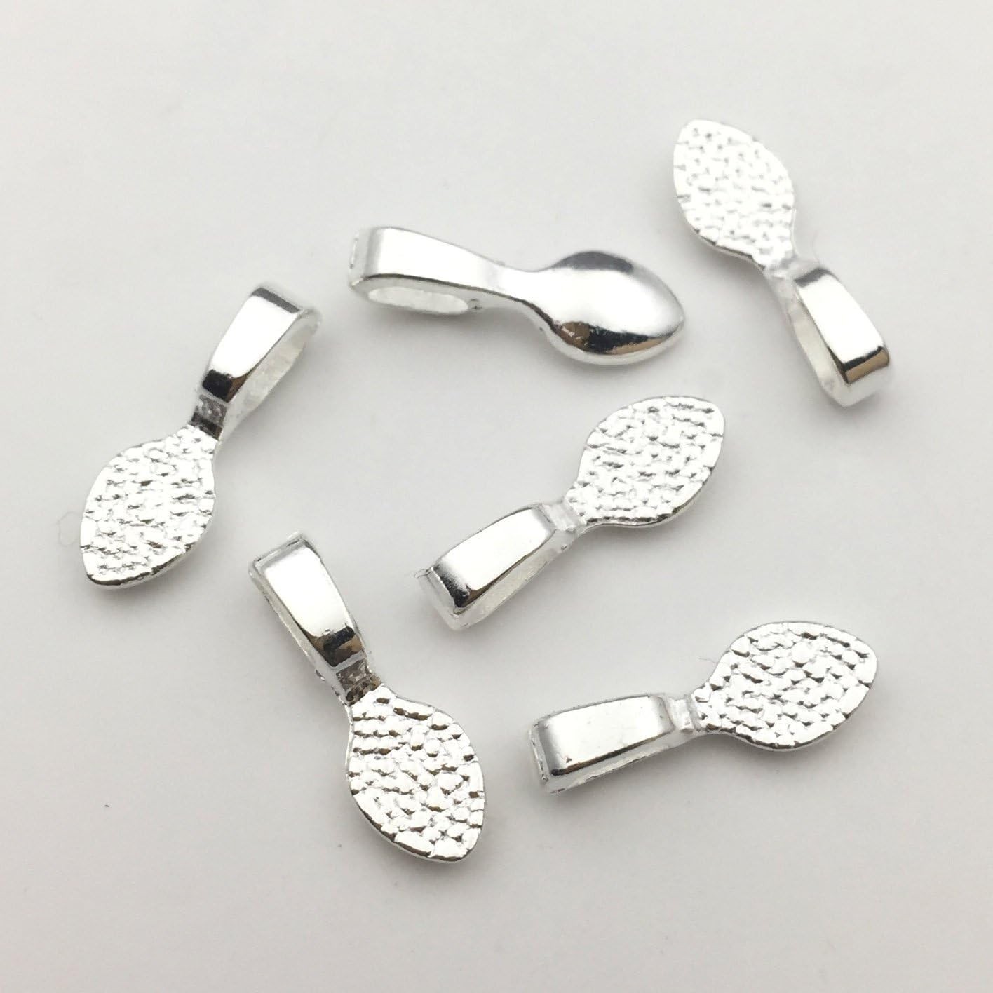 200 Shiny Silver Color Glue on Bails-Small Pendant Bails-Jewelry Bails for Or