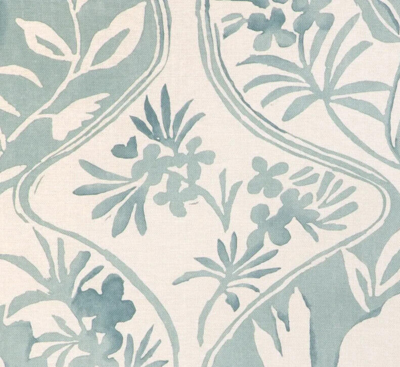 LEE JOFA CURTAIN FABRIC DESIGN Calathea Print 8.9 METRES AQUA LINEN BLEND